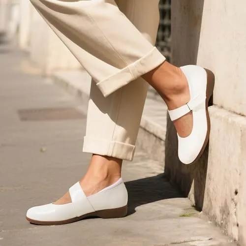 DREAM PAIRS Ballerine da donna Mary Jane, comode, da ufficio, eleganti e da lavoro, con cinturino alla caviglia, bianco, 37.5 EU - immagine 8