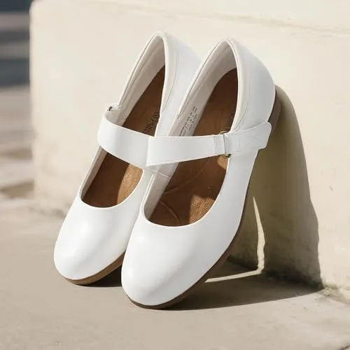 DREAM PAIRS Ballerine da donna Mary Jane, comode, da ufficio, eleganti e da lavoro, con cinturino alla caviglia, bianco, 39.5 EU - immagine 5