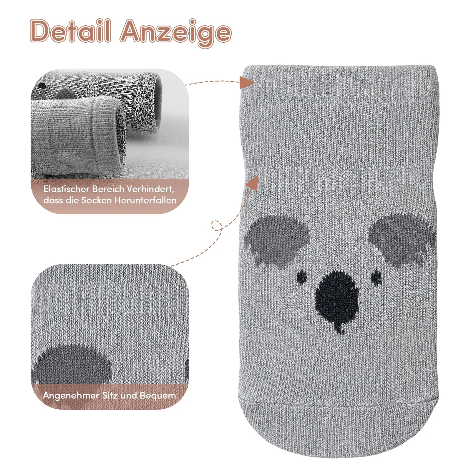 SockWaddles calzini antiscivolo bambino, 5 paia di calzini neonato in cotone traspirante con suola ABS, calze gattonanti per bambini e bambine con animali, 3-5 anni - immagine 7