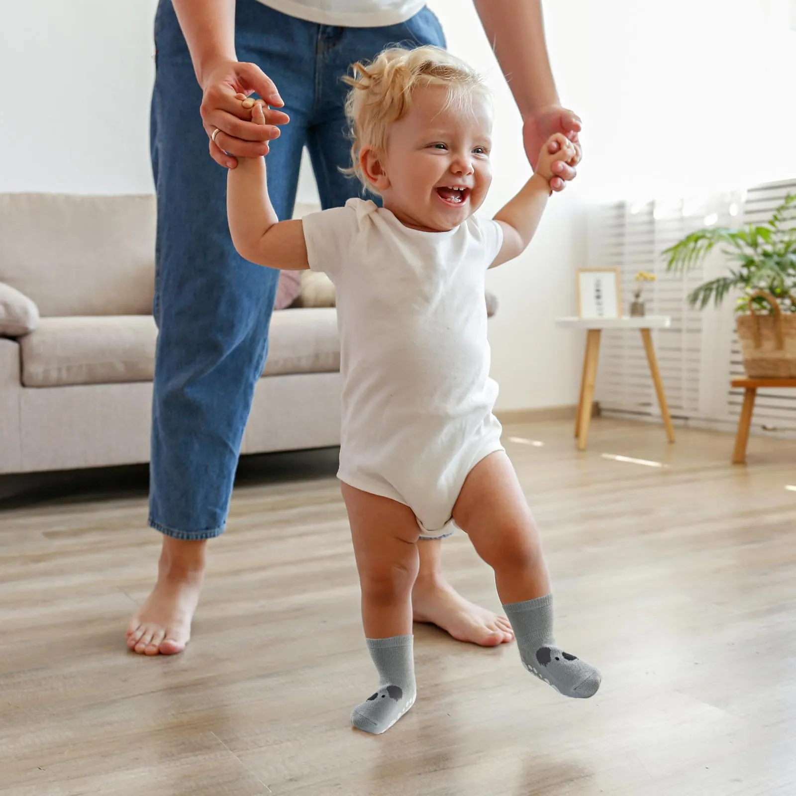 SockWaddles calzini antiscivolo bambino, 5 paia di calzini neonato in cotone traspirante con suola ABS, calze gattonanti per bambini e bambine con animali, 1-3 anni - immagine 3