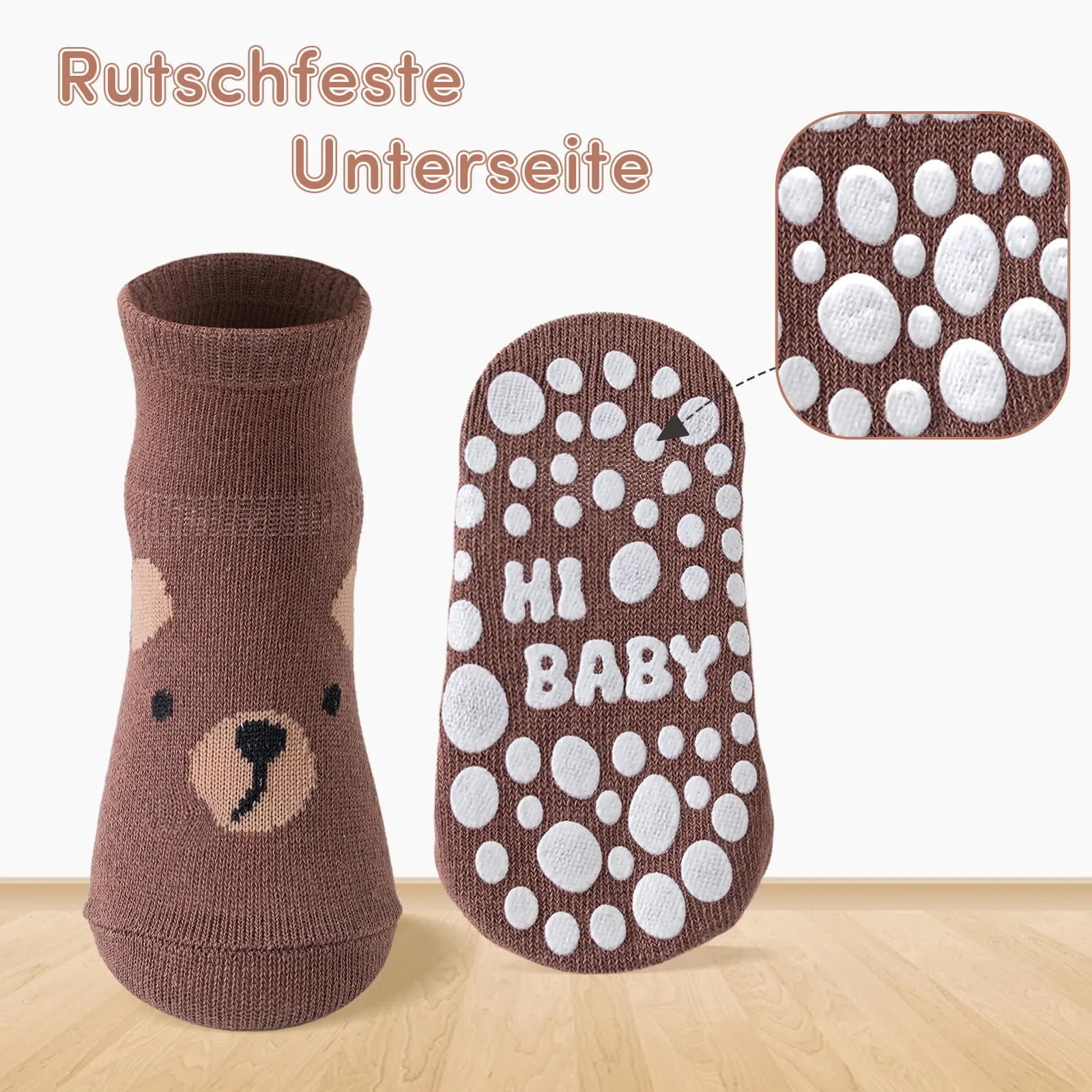 SockWaddles calzini antiscivolo bambino, 5 paia di calzini neonato in cotone traspirante con suola ABS, calze gattonanti per bambini e bambine con animali, 1-3 anni - immagine 8