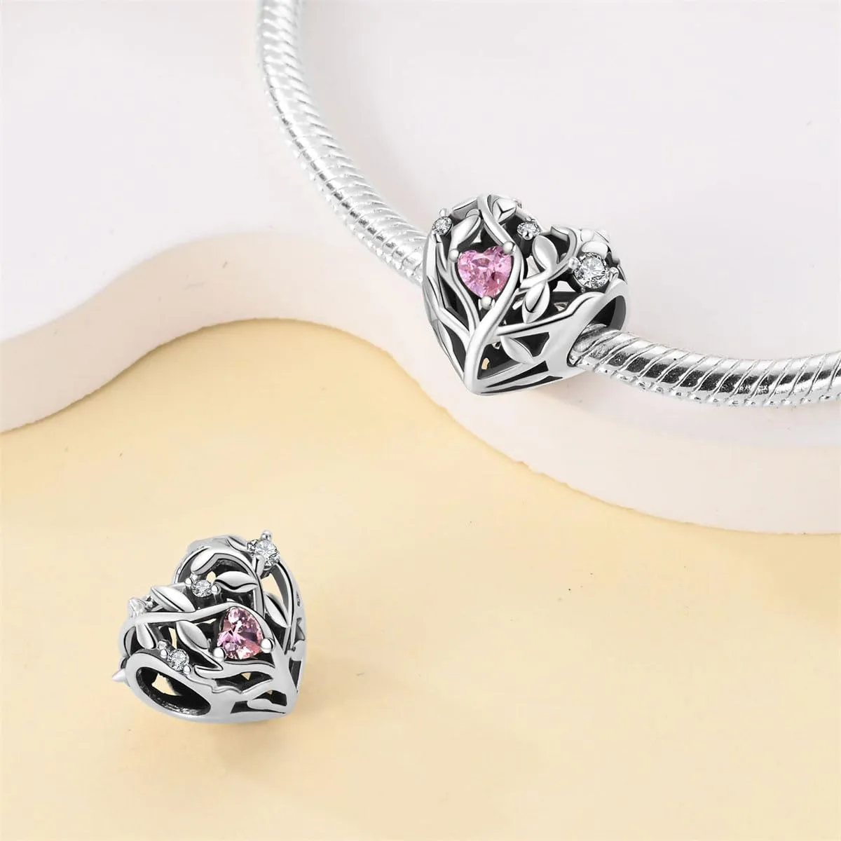 TINSLO Bead Charm Ciondolo Argento Sterling 925 con Cubic Zirconia Pendenti per Pandora Braccialetti, Compatibile con Braccialetti e Collane europei - immagine 2