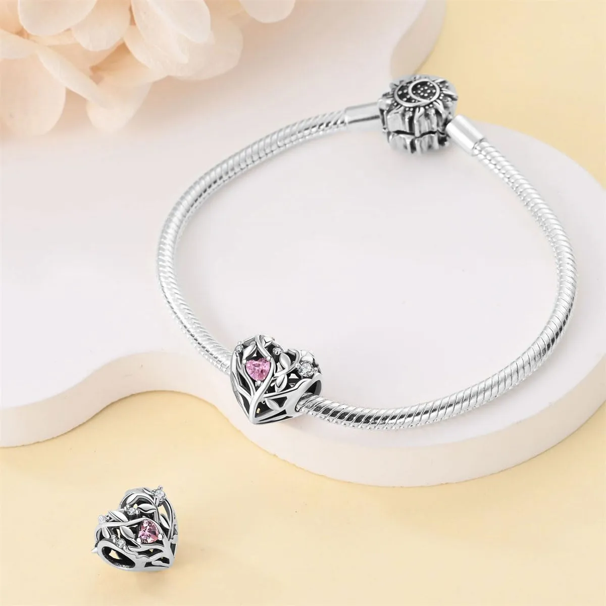 TINSLO Bead Charm Ciondolo Argento Sterling 925 con Cubic Zirconia Pendenti per Pandora Braccialetti, Compatibile con Braccialetti e Collane europei - immagine 3