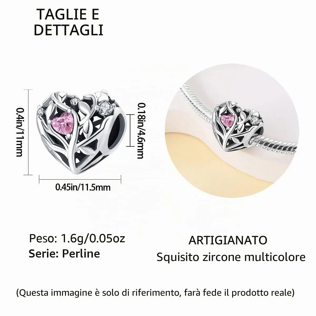 TINSLO Bead Charm Ciondolo Argento Sterling 925 con Cubic Zirconia Pendenti per Pandora Braccialetti, Compatibile con Braccialetti e Collane europei - immagine 5