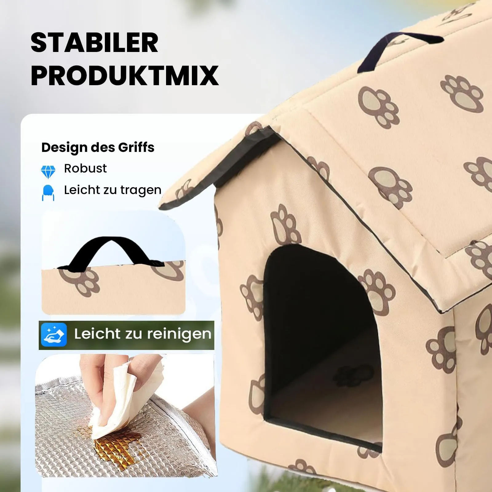 Casetta per Gatti per Esterni, Casetta per Gatti, Impermeabile, Cuccia Gatto Esterno Inverno con Tenda Timovibile (Beige, M) - immagine 2
