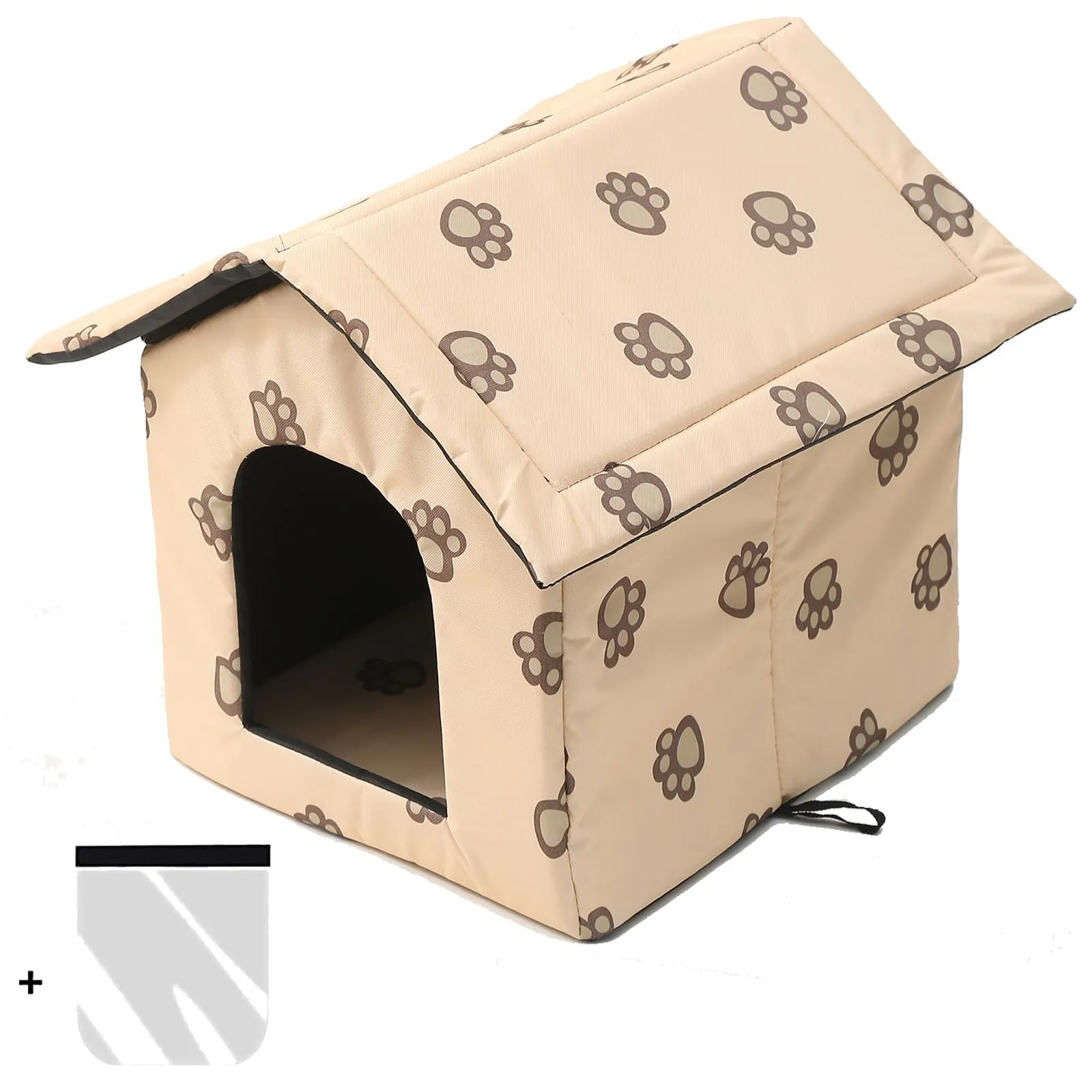 Casetta per Gatti per Esterni, Casetta per Gatti, Impermeabile, Cuccia Gatto Esterno Inverno con Tenda Timovibile (Beige, M) - immagine 4