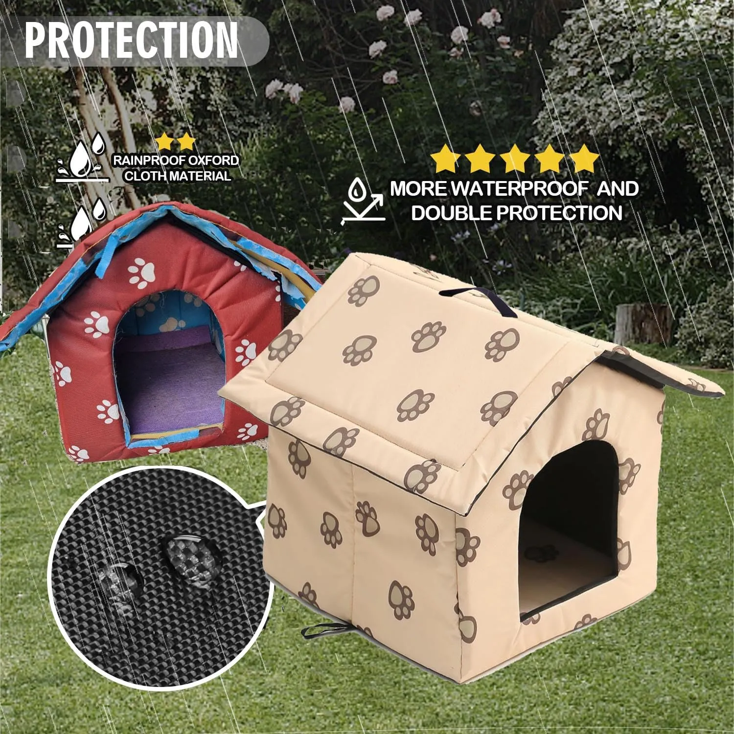 Casetta per Gatti per Esterni, Casetta per Gatti, Impermeabile, Cuccia Gatto Esterno Inverno con Tenda Timovibile - immagine 3