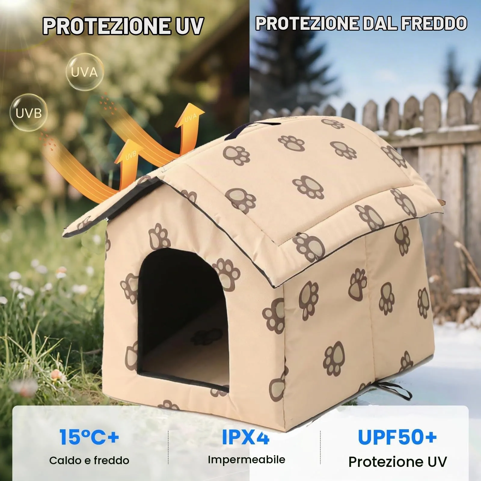 Casetta per Gatti per Esterni, Casetta per Gatti, Impermeabile, Cuccia Gatto Esterno Inverno con Tenda Timovibile - immagine 6
