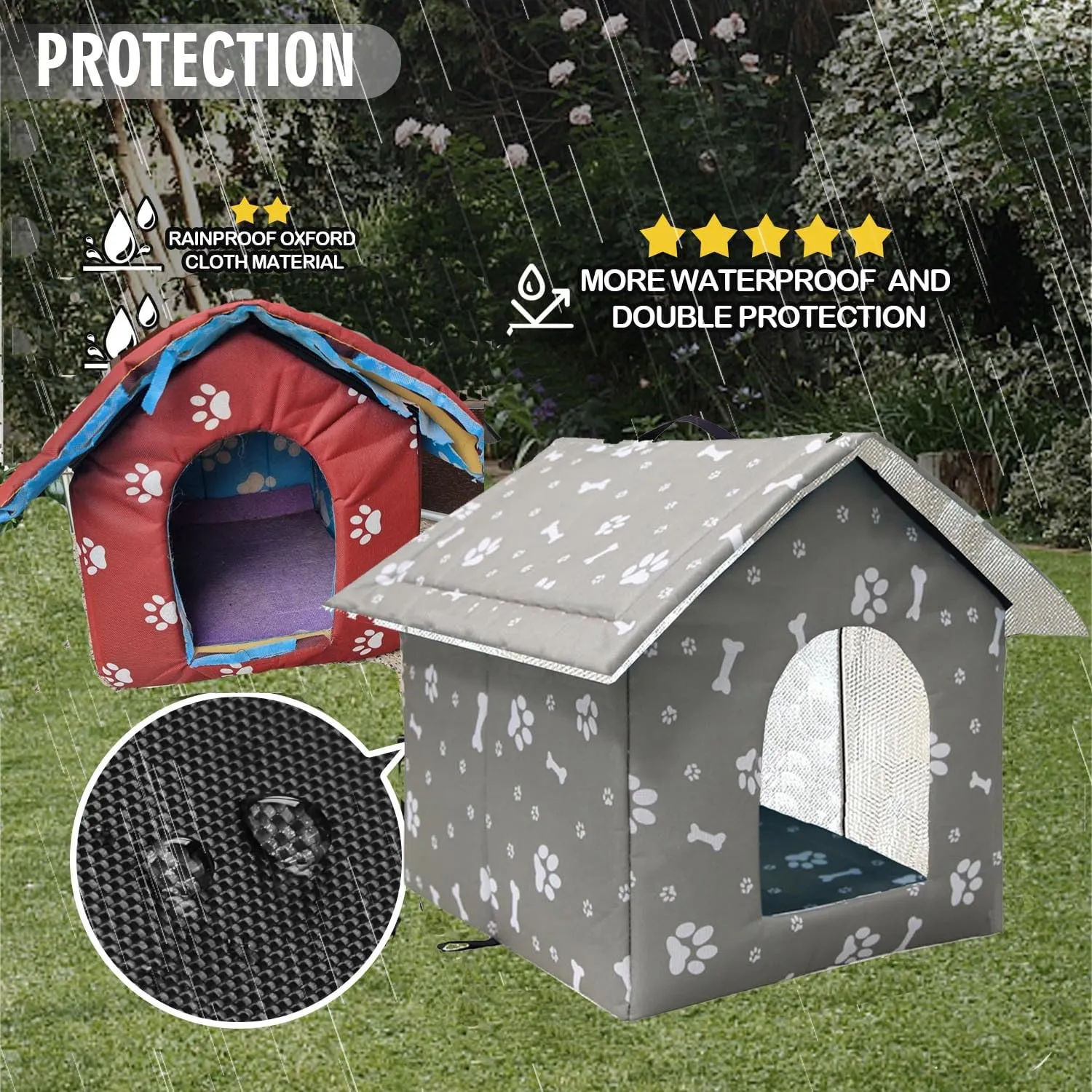 Casetta per Gatti per Esterni, Casetta per Gatti, Impermeabile, Cuccia Gatto Esterno Inverno con Tenda Timovibile - immagine 4