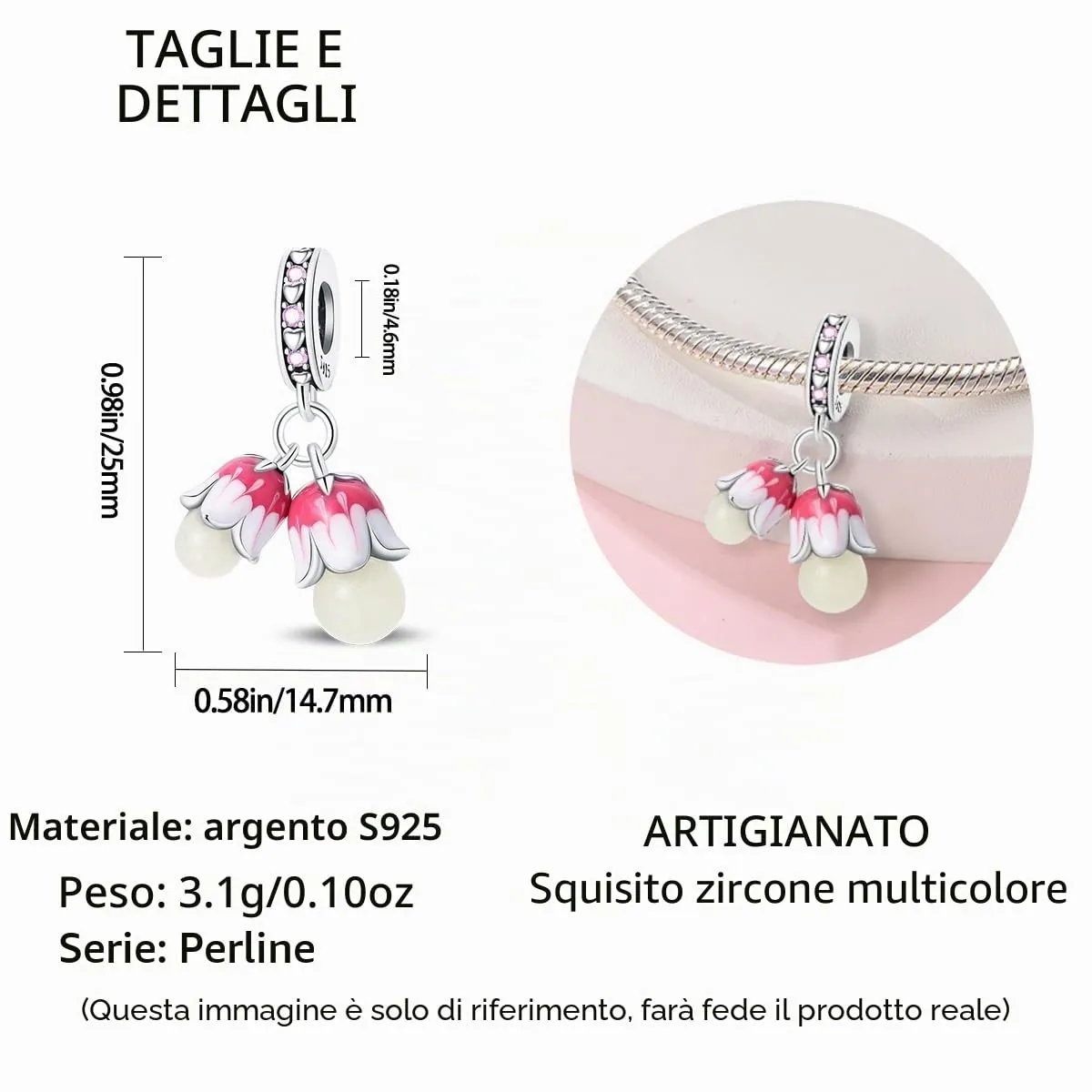 LNQOBU Ciondolo Lucciola Scintillante Glow in the Dark Charm Camaleonte in Argento Sterling 925 Per Bracciali e Collane - immagine 5