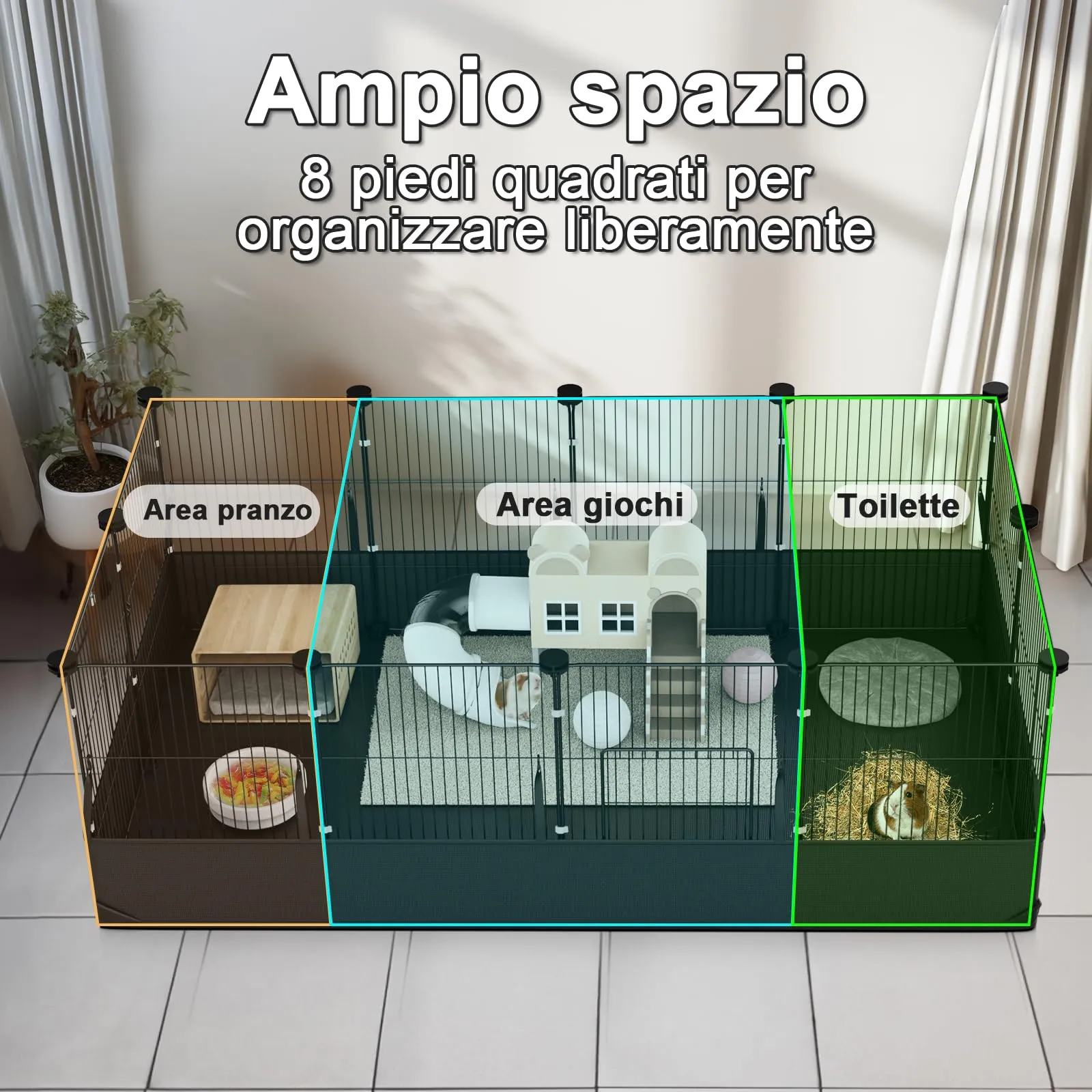 Aystkniet Gabbia Coniglio Nano da Interno con Rivestimento Impermeabile sul Fondo, Gabbia per Porcellini Findia 122 cm x 60 cm x 40 cm, Recinto per Piccoli Animali come Tartarughe, Gattini - immagine 6
