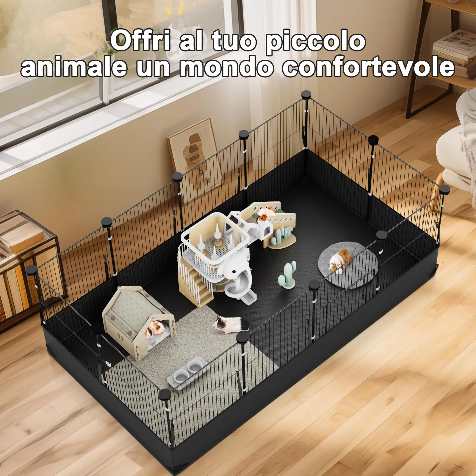 Aystkniet Gabbia Coniglio Nano da Interno con Rivestimento Impermeabile sul Fondo, Gabbia per Porcellini Findia 122 cm x 60 cm x 40 cm, Recinto per Piccoli Animali come Tartarughe, Gattini - immagine 7