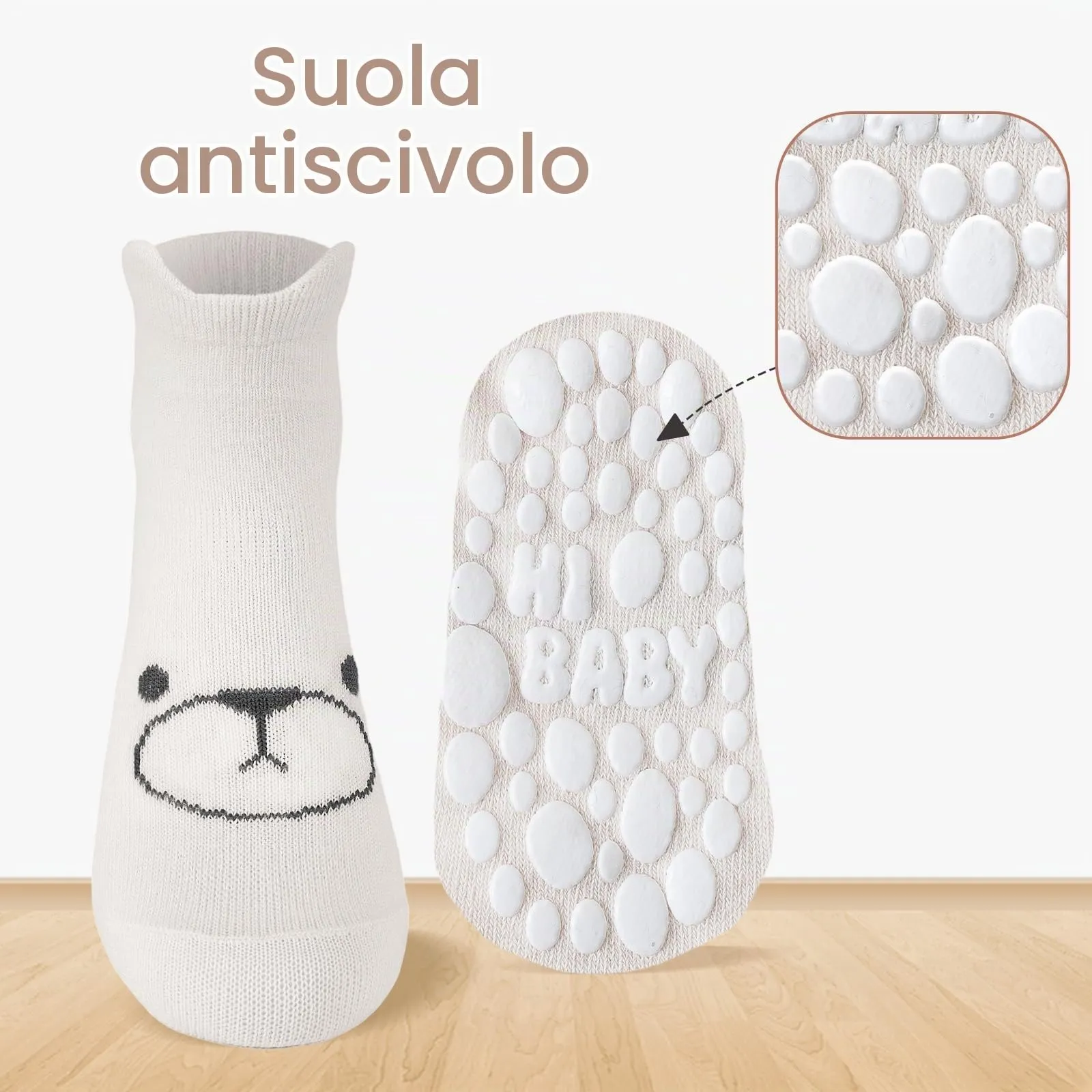 SockWaddles calzini antiscivolo bambino, 5 paia di calzini neonato in cotone traspirante con suola ABS, calze gattonanti per bambini e bambine con animali, 0-12 mesi - immagine 7