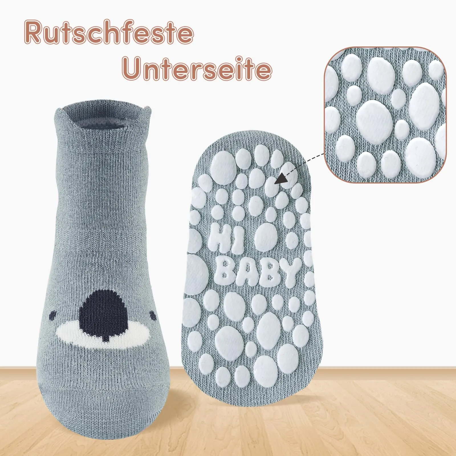 SockWaddles calzini antiscivolo bambino, 5 paia di calzini neonato in cotone traspirante con suola ABS, calze gattonanti per bambini e bambine con animali, 3-5 anni - immagine 7