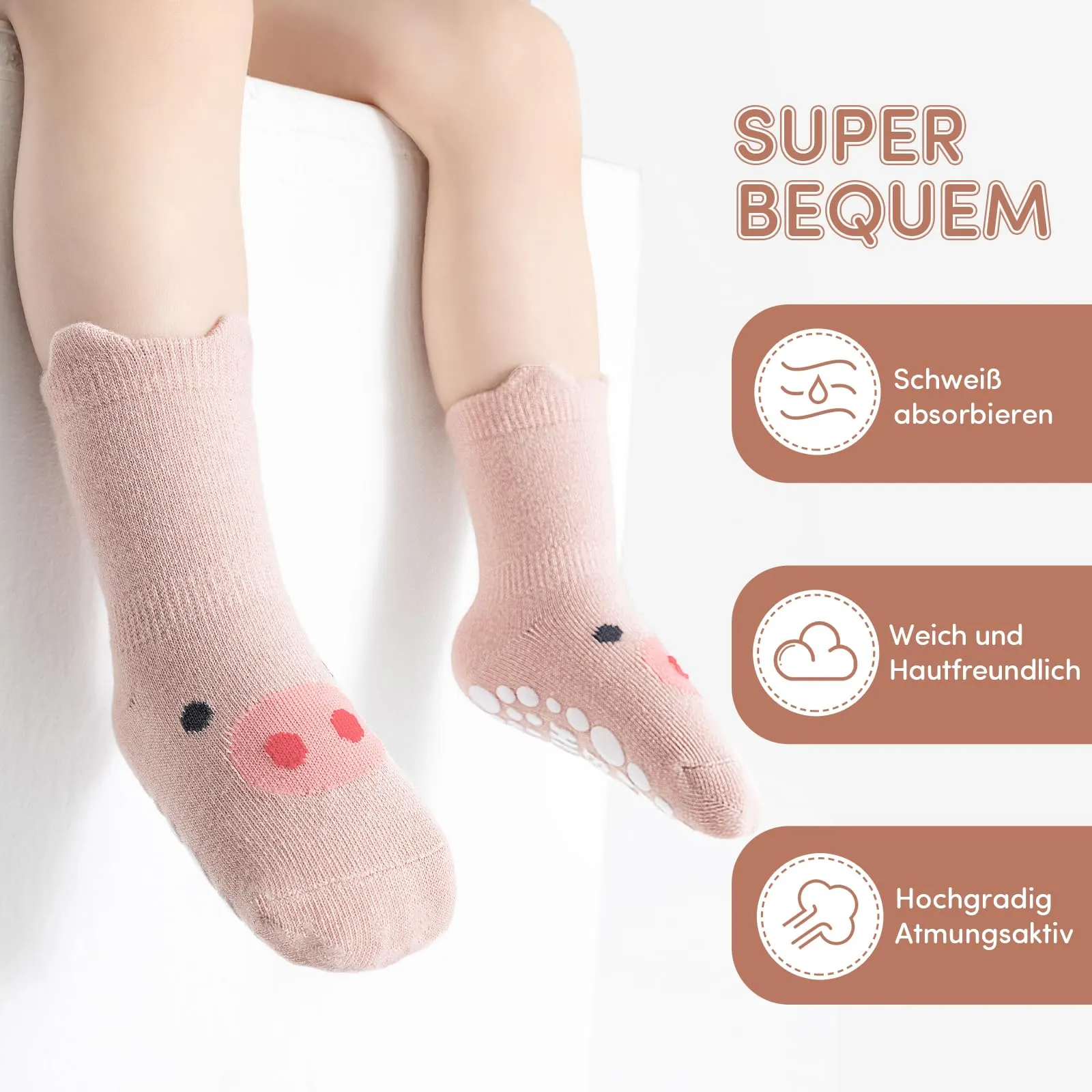 SockWaddles calzini antiscivolo bambino, 5 paia di calzini neonato in cotone traspirante con suola ABS, calze gattonanti per bambini e bambine con animali, 1-3 anni - immagine 4