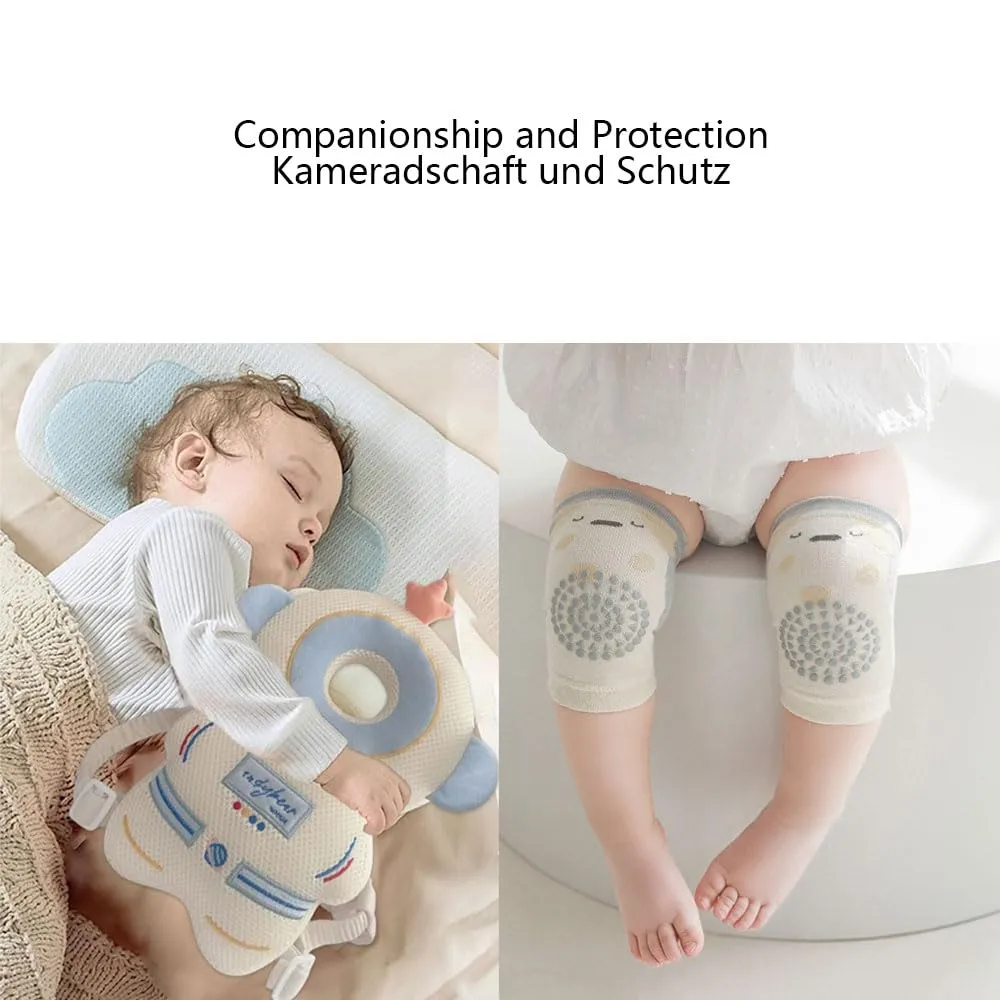 Furforstk protezione testa bambino con ginocchiere caschetto primi passi Traspirante casco neonato primi passi per gattonare e camminare, Regolabile (Astronauta) - immagine 2