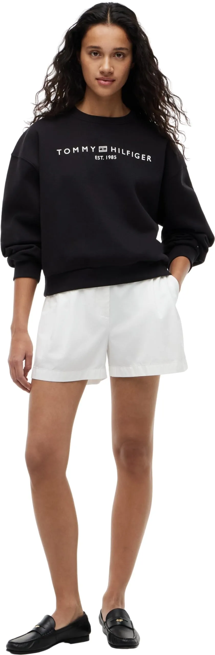 Tommy Hilfiger Donna Felpa Corp Logo Modern Relaxed Fit, Nero (Black), M - immagine 4