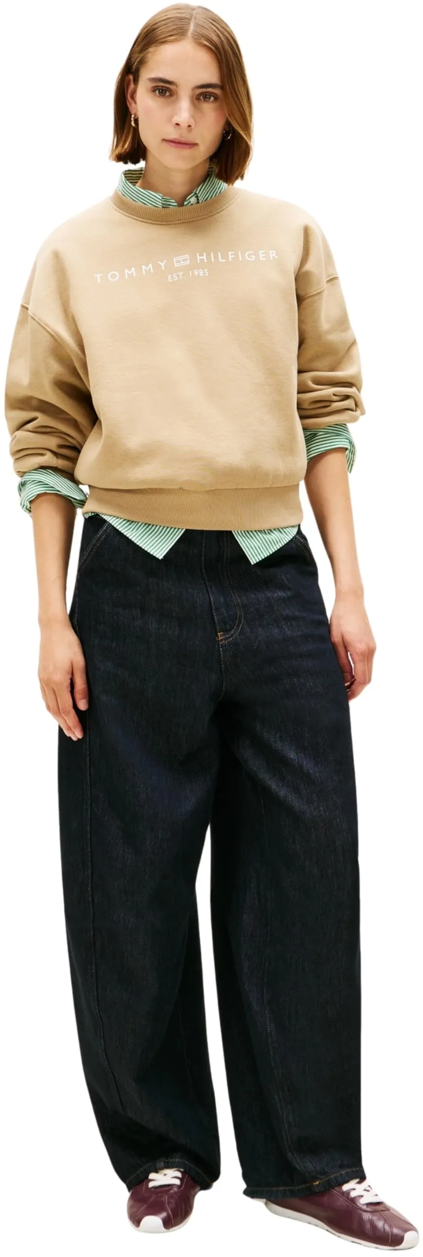 Tommy Hilfiger Donna Felpa Corp Logo Relaxed Fit, Blu (Driftwood Taupe), XXXL - immagine 5
