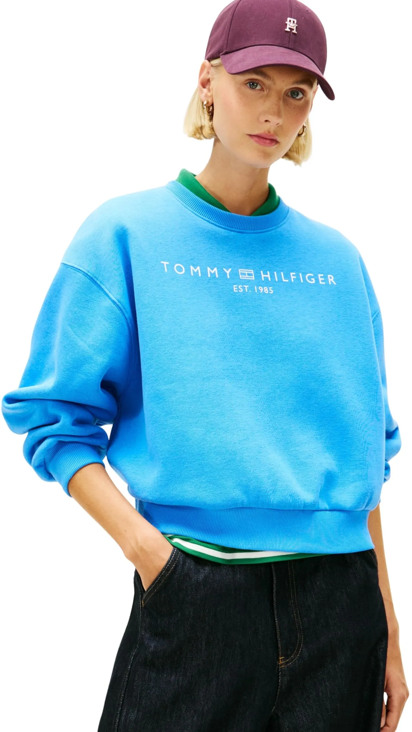 Tommy Hilfiger Donna Felpa Corp Logo Relaxed Fit, Blu (Mesmerizing Blue), XXXL - immagine 1