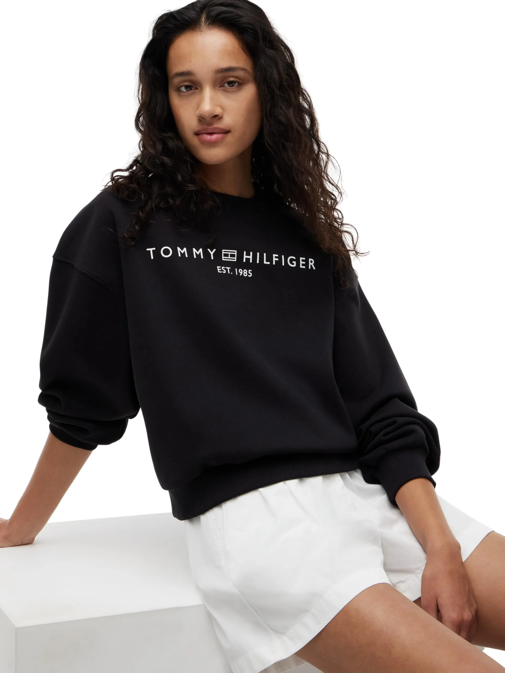Tommy Hilfiger Donna Felpa Corp Logo Modern Relaxed Fit, Nero (Black), XL - immagine 3