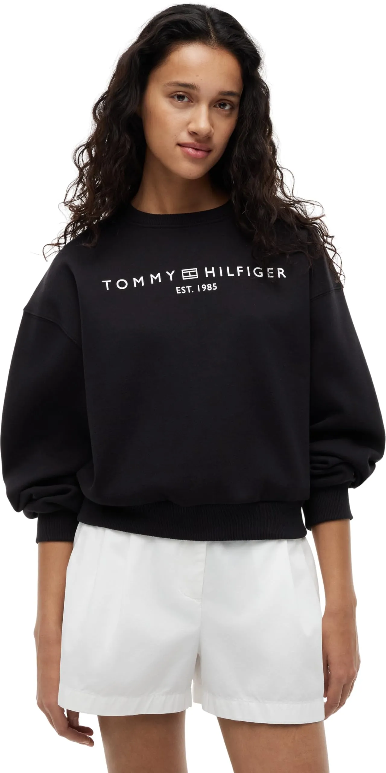 Tommy Hilfiger Donna Felpa Corp Logo Modern Relaxed Fit, Nero (Black), XXS - immagine 1