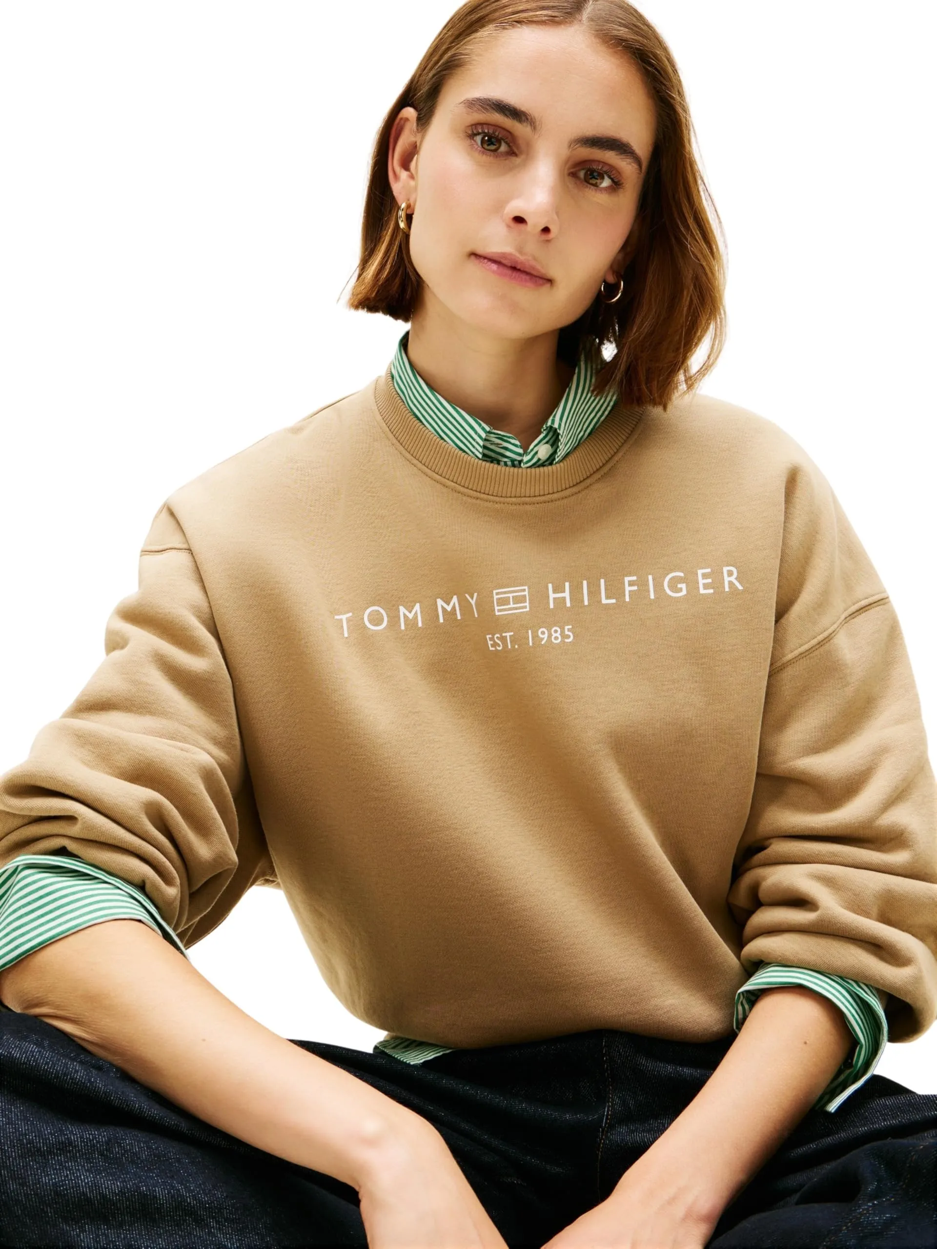 Tommy Hilfiger Donna Felpa Corp Logo Relaxed Fit, Blu (Driftwood Taupe), XXS - immagine 4