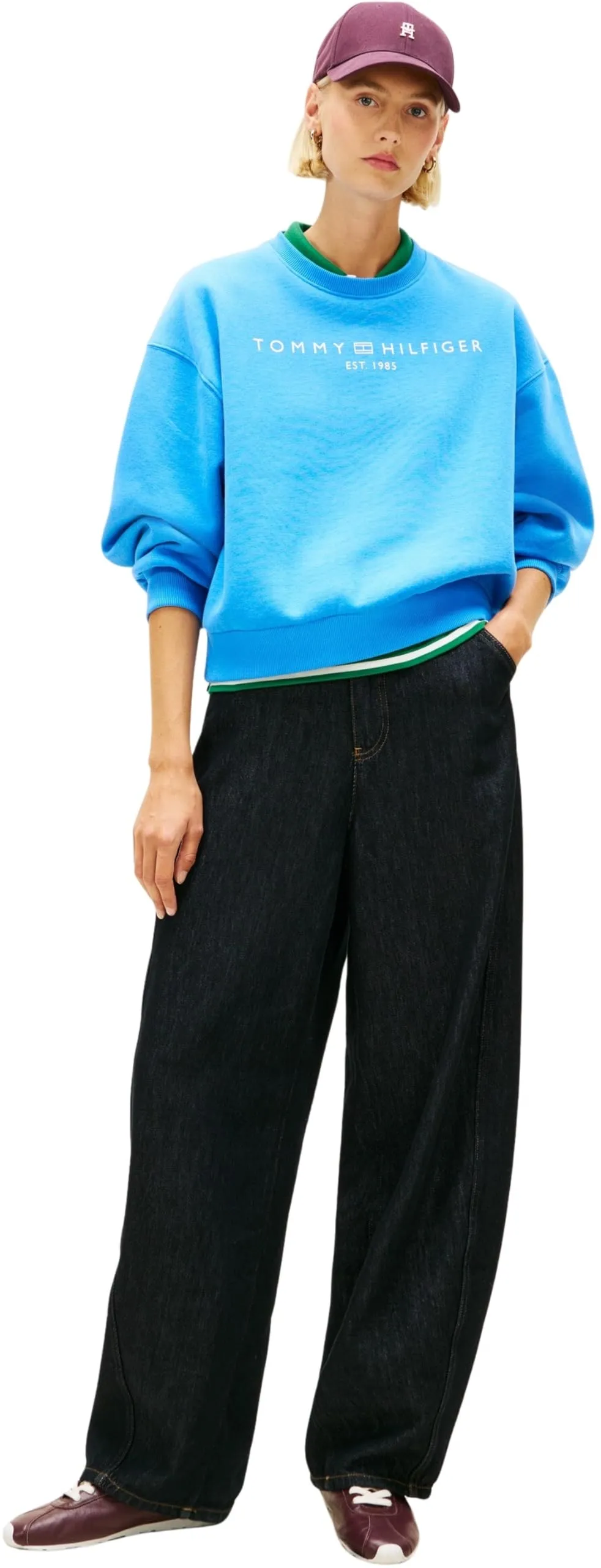 Tommy Hilfiger Donna Felpa Corp Logo Relaxed Fit, Blu (Mesmerizing Blue), XXL - immagine 5