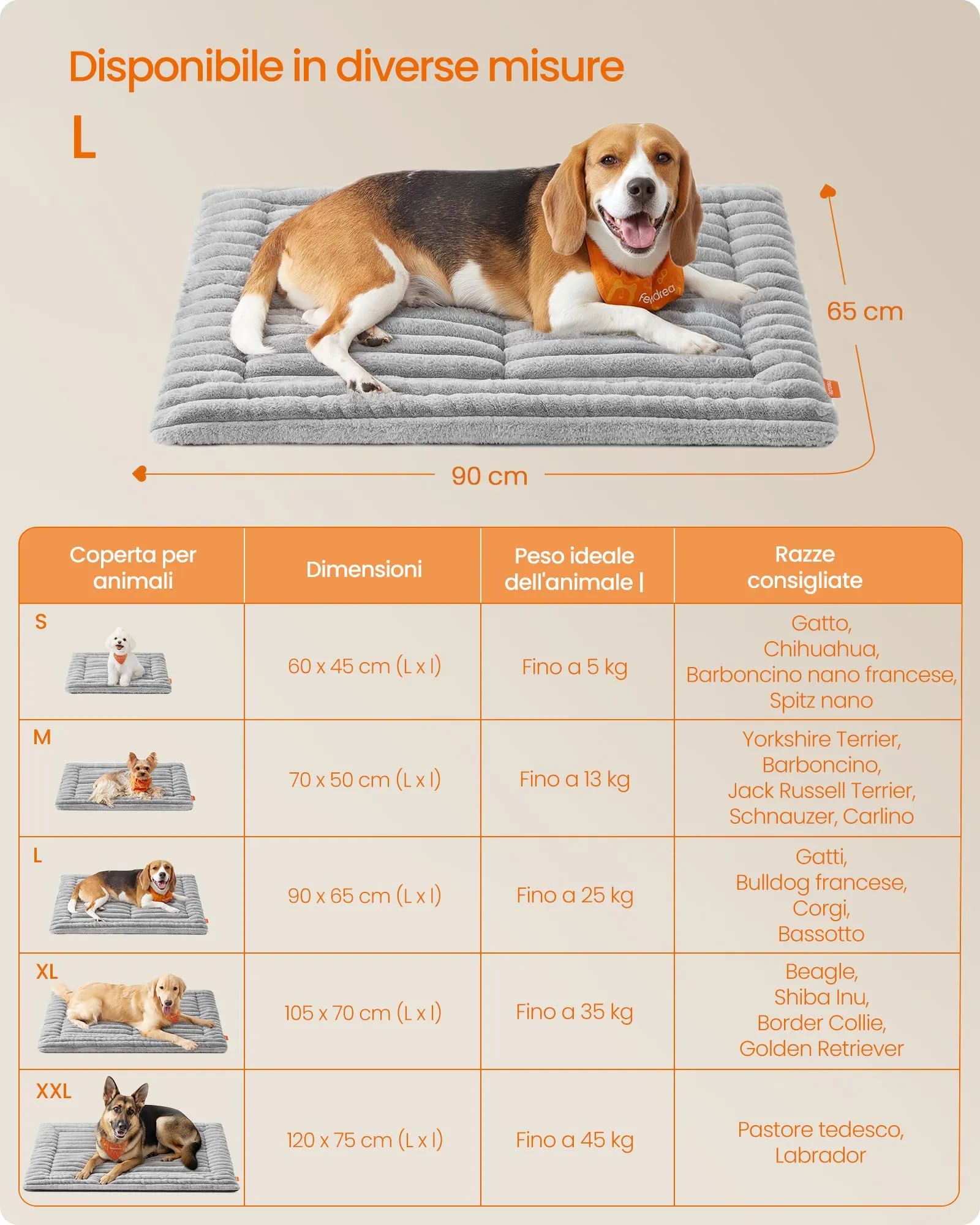 Feandrea Cuccia Cane Interno, Cuscino Cane, 90 x 65 cm, Lavatrice - immagine 6