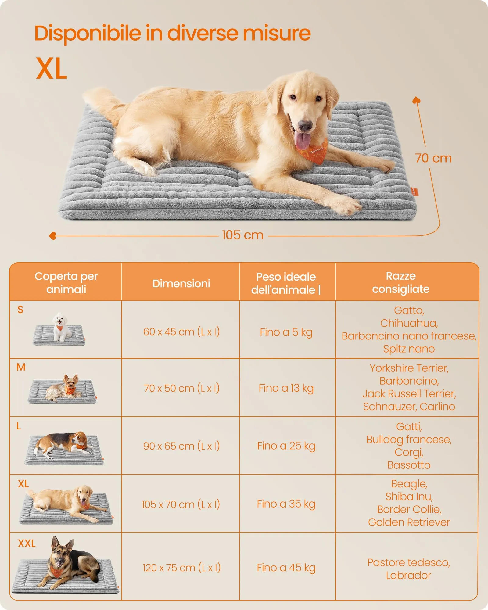 Feandrea Cuccia Cane Interno, Cuscino Cane, 105 x 70 cm, Lavatrice - immagine 6