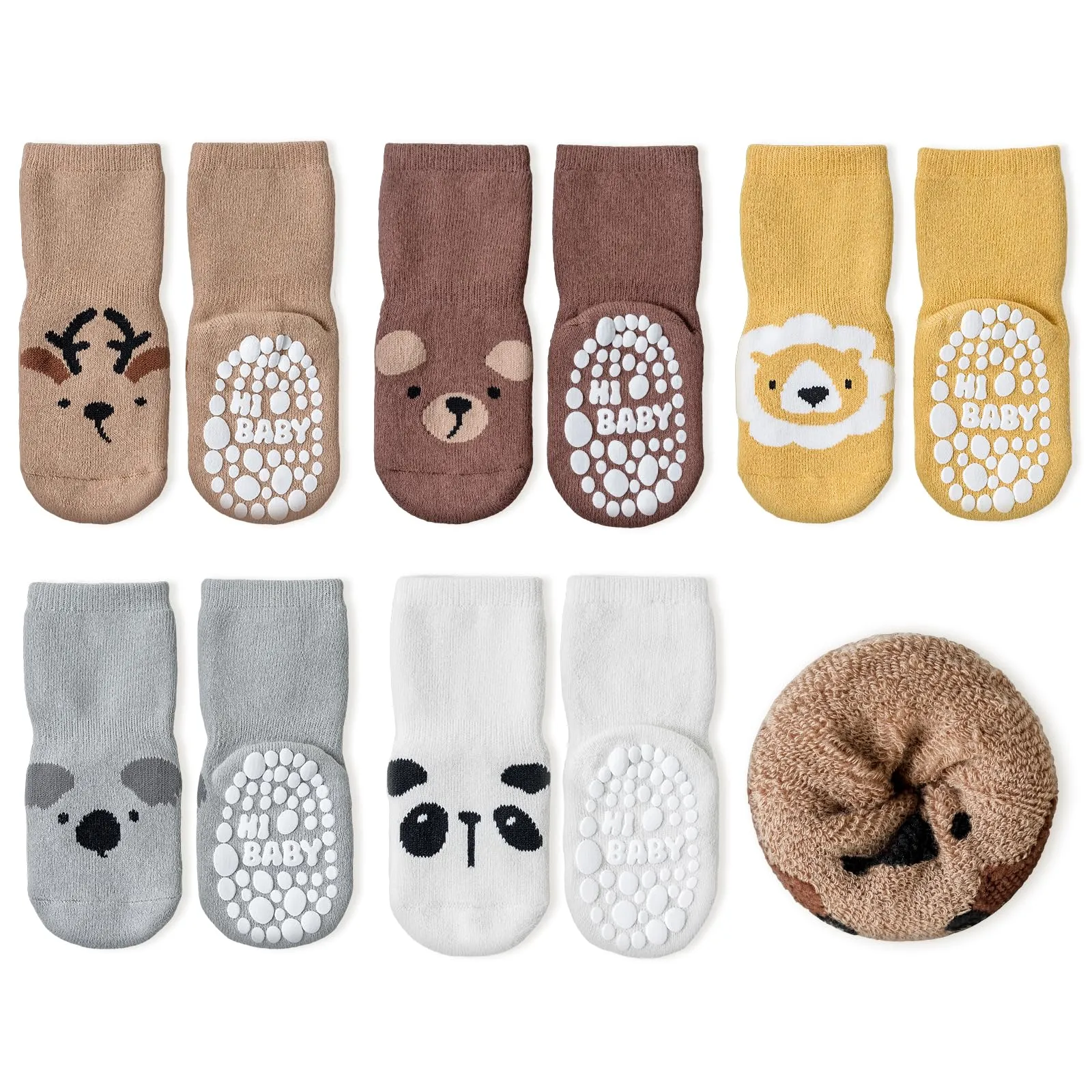 SockWaddles calzini antiscivolo bambino, 5 paia calze termiche bambino con animali carini. Calzini termici bambino invernali per bimbi 3-5 anni. - immagine 1