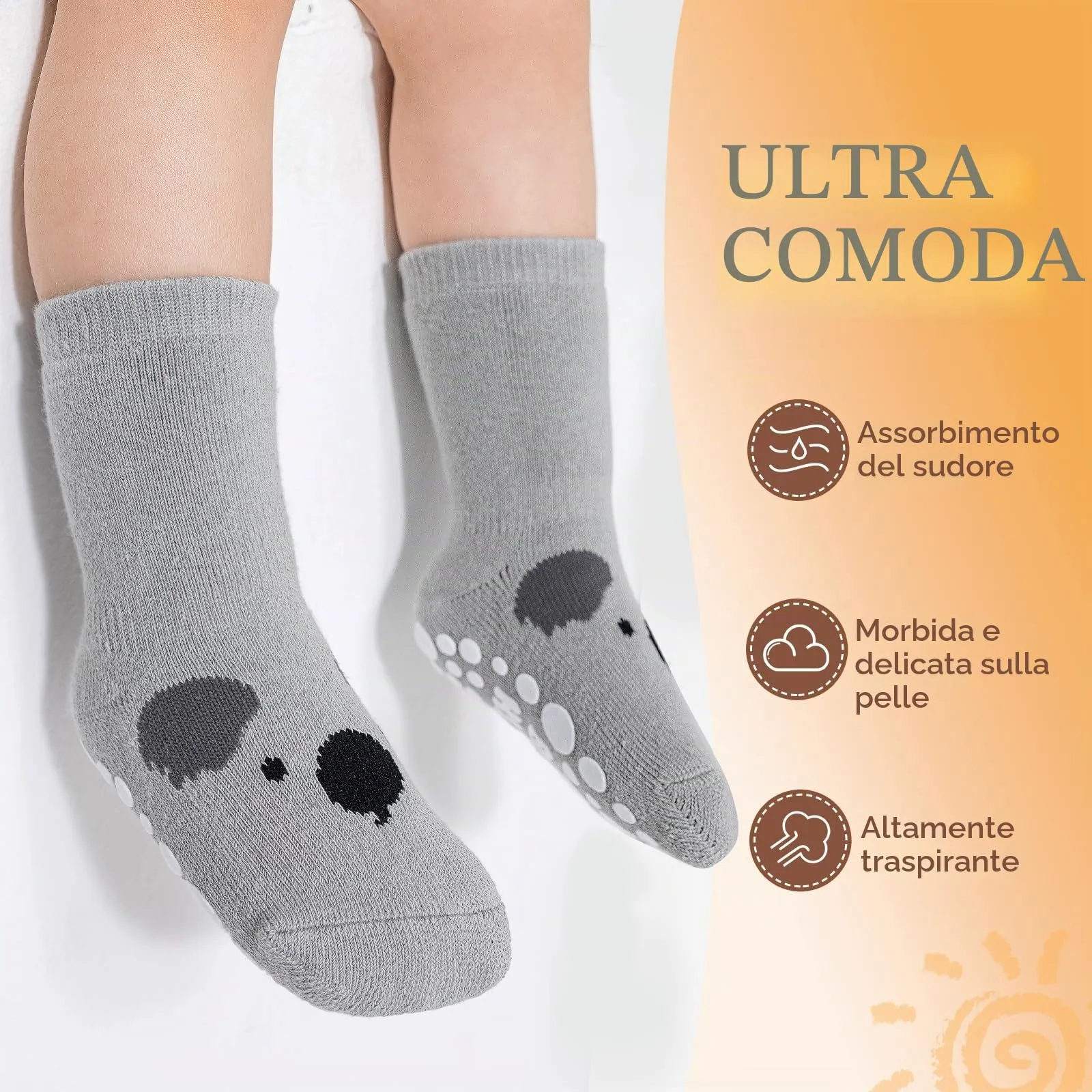 SockWaddles calzini antiscivolo bambino, 5 paia calze termiche bambino con animali carini. Calzini termici bambino invernali per bimbi 1-3 anni. - immagine 3