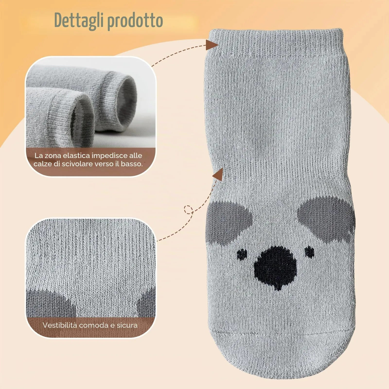SockWaddles calzini antiscivolo bambino, 5 paia calze termiche bambino con animali carini. Calzini termici bambino invernali per bimbi 1-3 anni. - immagine 6