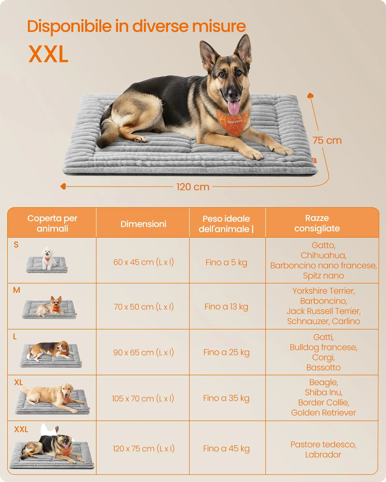 Feandrea Cuccia Cane Interno, Cuscino Cane, 120 x 75 cm, Lavatrice - immagine 6