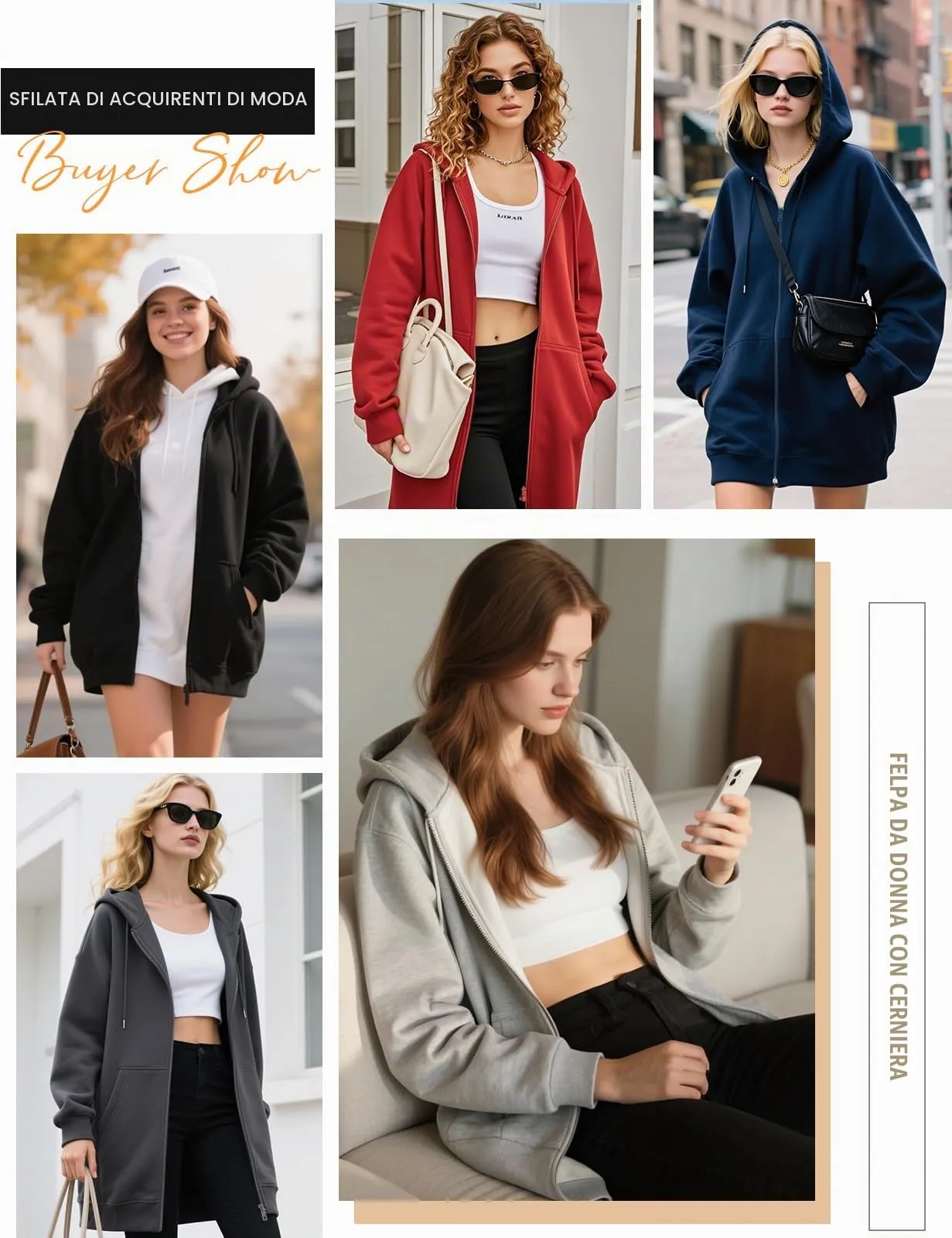 CMTOP Felpa Donna con Zip Lunga in Pile Casual Cotone Felpa con Cappuccio a Manica Lunga, Tinta Unita Classica Basic Felpe, Autunno Primavera Hoodie Sweatshirt con Tasche(Nero,M) - immagine 6