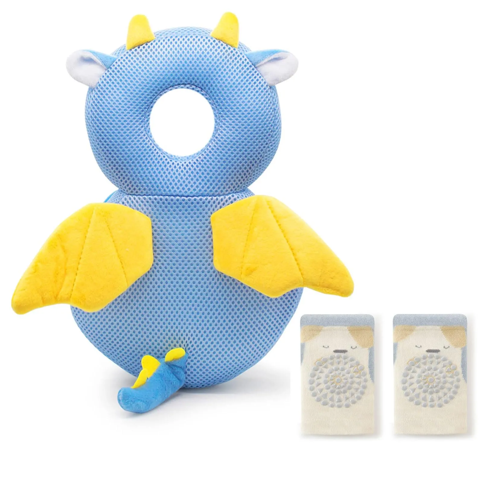 Furforstk protezione testa bambino con ginocchiere caschetto primi passi Traspirante casco neonato primi passi per gattonare e camminare, Regolabile (Drago) Il bambino non resiste - immagine 1