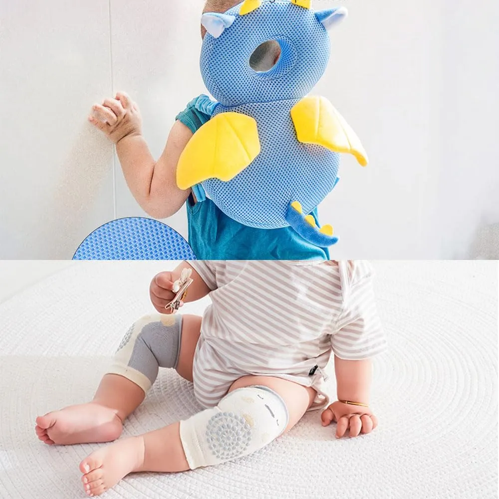 Furforstk protezione testa bambino con ginocchiere caschetto primi passi Traspirante casco neonato primi passi per gattonare e camminare, Regolabile (Drago) Il bambino non resiste - immagine 2