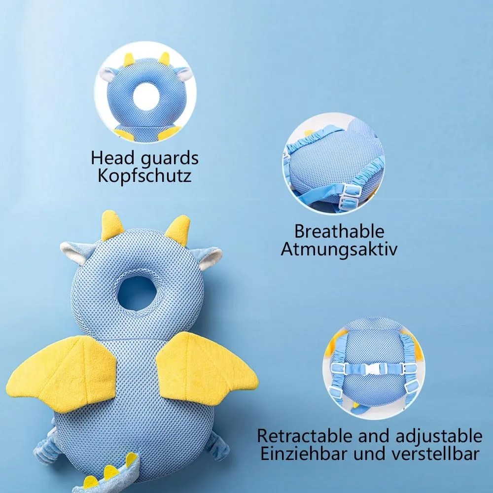 Furforstk protezione testa bambino con ginocchiere caschetto primi passi Traspirante casco neonato primi passi per gattonare e camminare, Regolabile (Drago) Il bambino non resiste - immagine 5