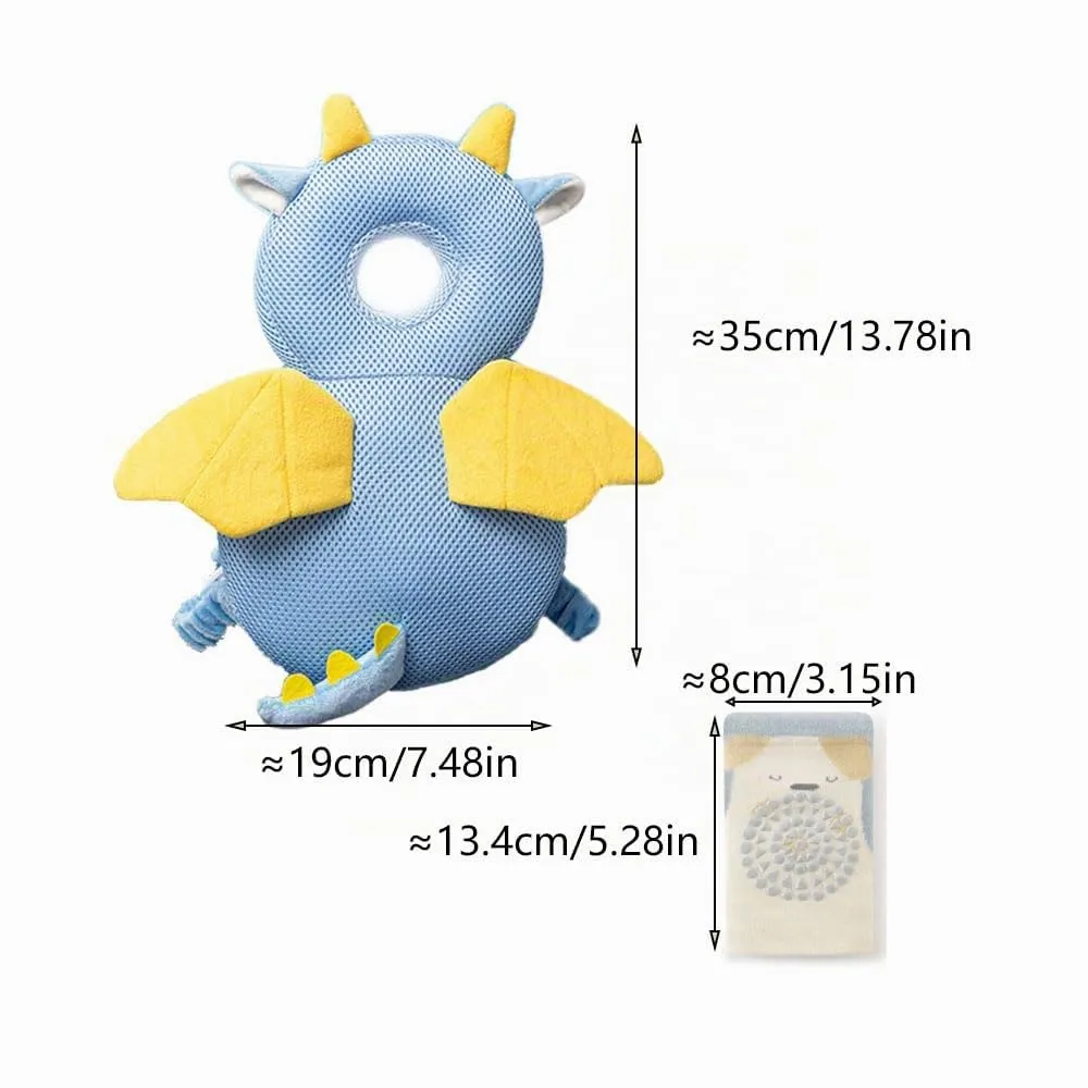 Furforstk protezione testa bambino con ginocchiere caschetto primi passi Traspirante casco neonato primi passi per gattonare e camminare, Regolabile (Drago) Il bambino non resiste - immagine 6