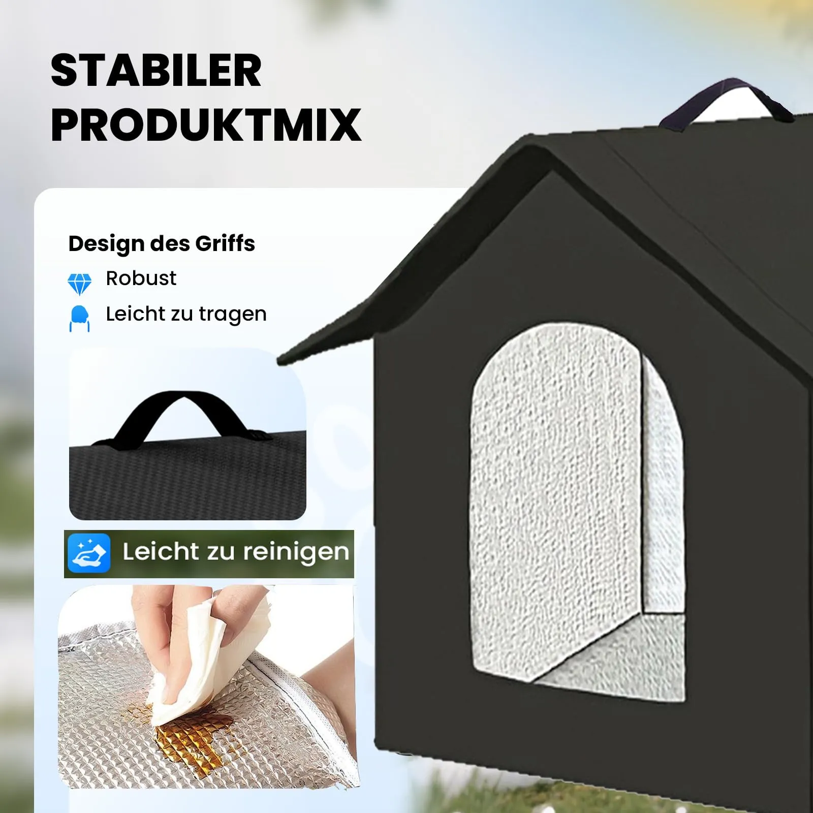 Casetta per gatti e cuccioli di cani per esterni, impermeabile, resistente all’inverno, con tenda trasparente rimovibile (M, nero 1) - immagine 2
