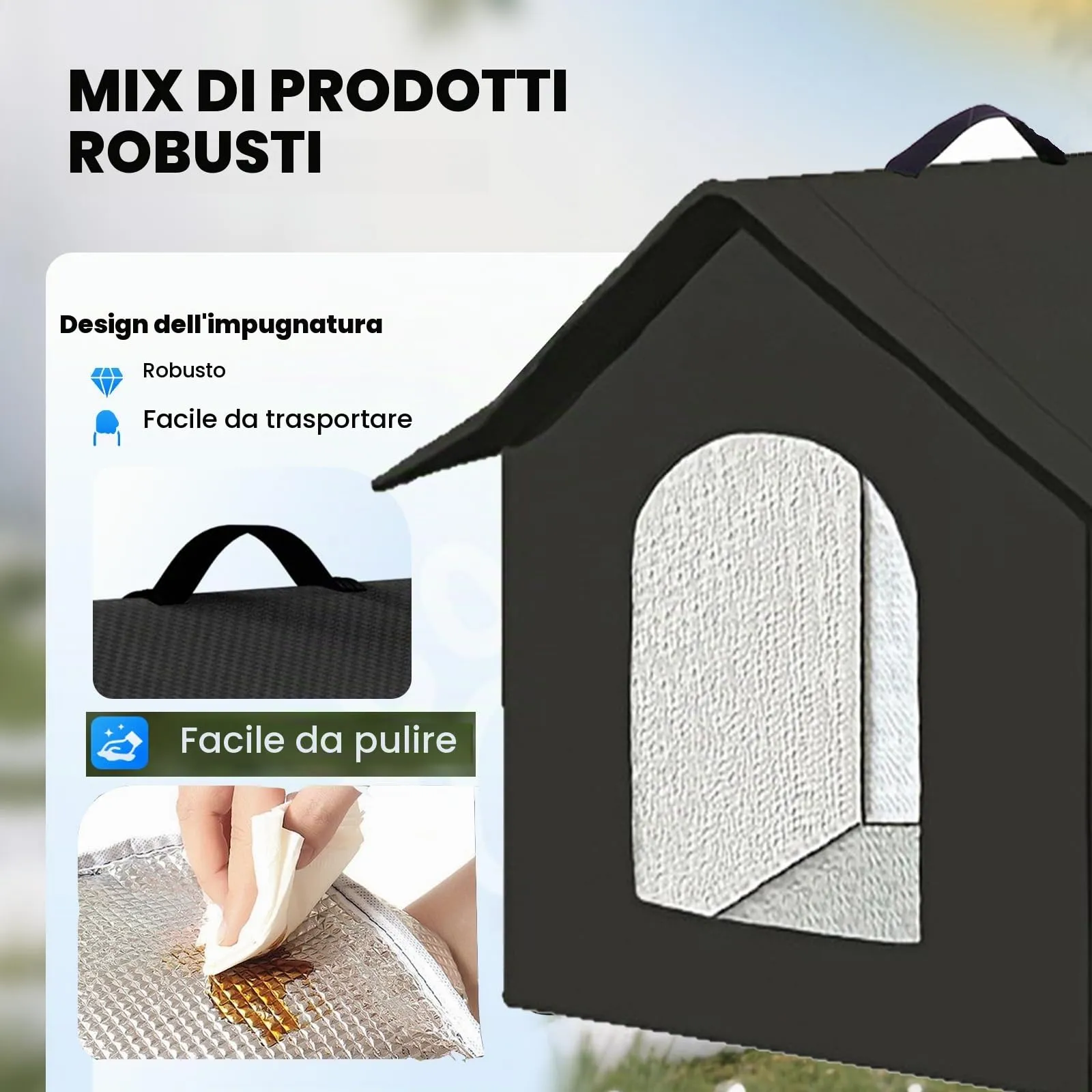 Casetta per gatti e cuccioli di cani per esterni, impermeabile, resistente all’inverno, con tenda trasparente rimovibile (L, nero 1) - immagine 2