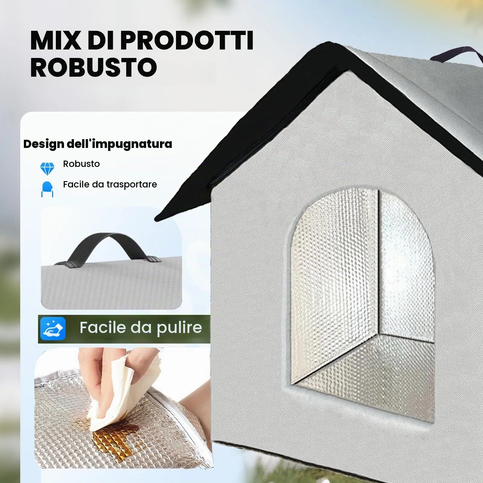 Casetta per gatti e cuccioli di cani per esterni, impermeabile, resistente all’inverno, con tenda trasparente rimovibile (L, grigio 1) - immagine 2