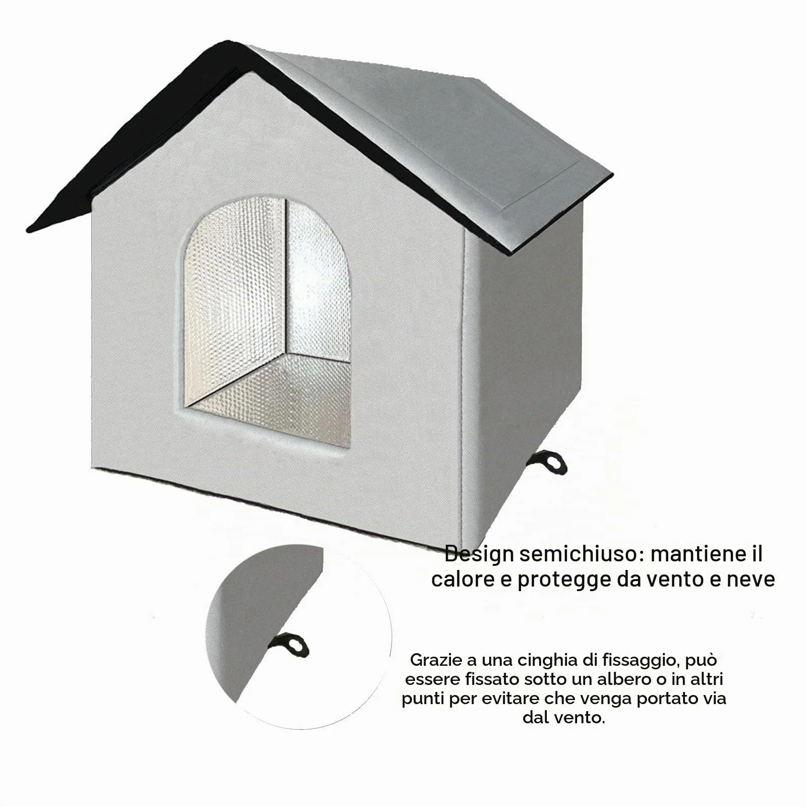 Casetta per gatti e cuccioli di cani per esterni, impermeabile, resistente all’inverno, con tenda trasparente rimovibile (L, grigio 1) - immagine 6
