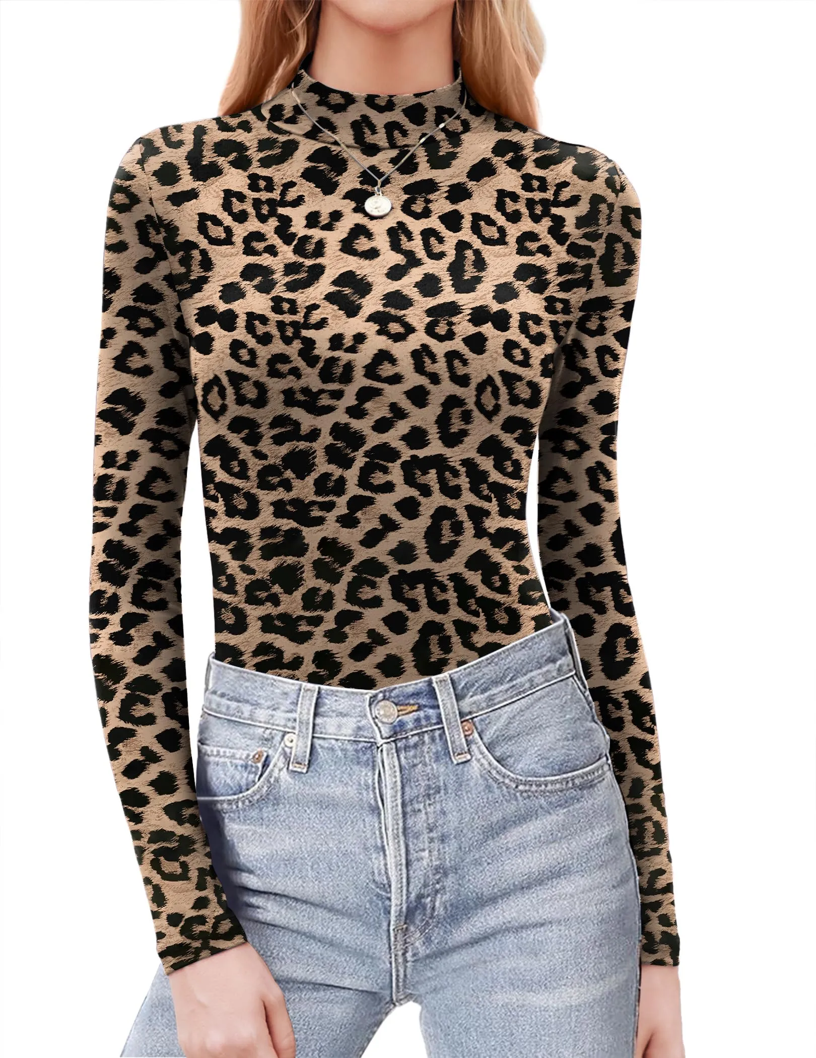 Zeagoo Dolcevita Donna Casuala Solido Maglia Elasticizzato Slim Fit Shirt Leopardo XL - immagine 1
