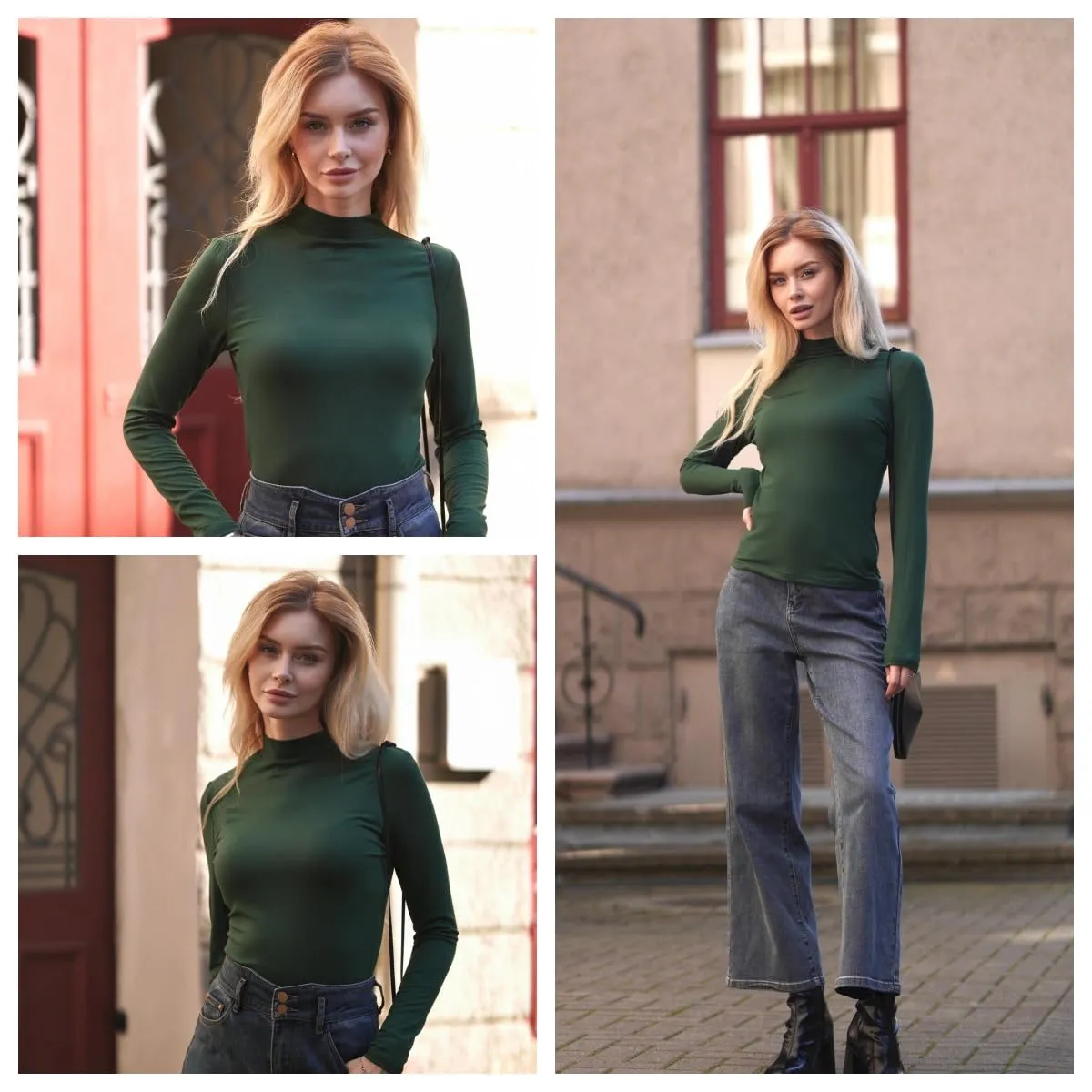 Zeagoo Dolcevita Donna Casuala Solido Maglia Elasticizzato Slim Fit Shirt Verde L - immagine 5