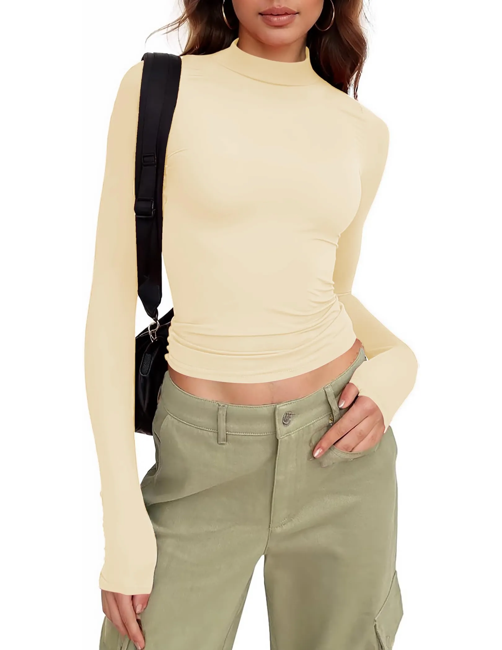 Zeagoo Dolcevita Donna Casuala Solido Maglia Elasticizzato Slim Fit Shirt Giallo L - immagine 1