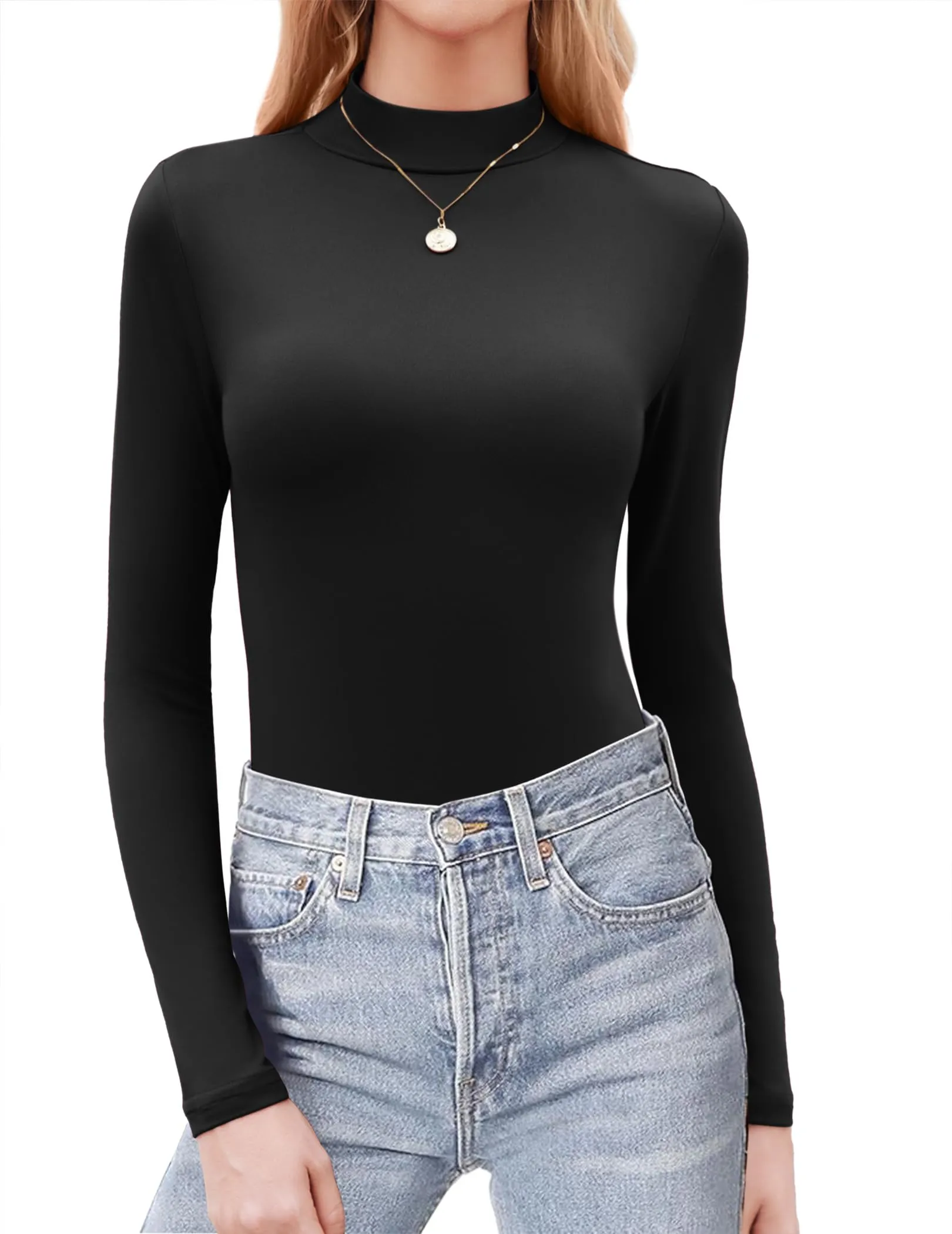 Zeagoo Maglie Termiche Donna Manica Lunga Maglietta Basic Tinta Unita Top Nero L - immagine 1