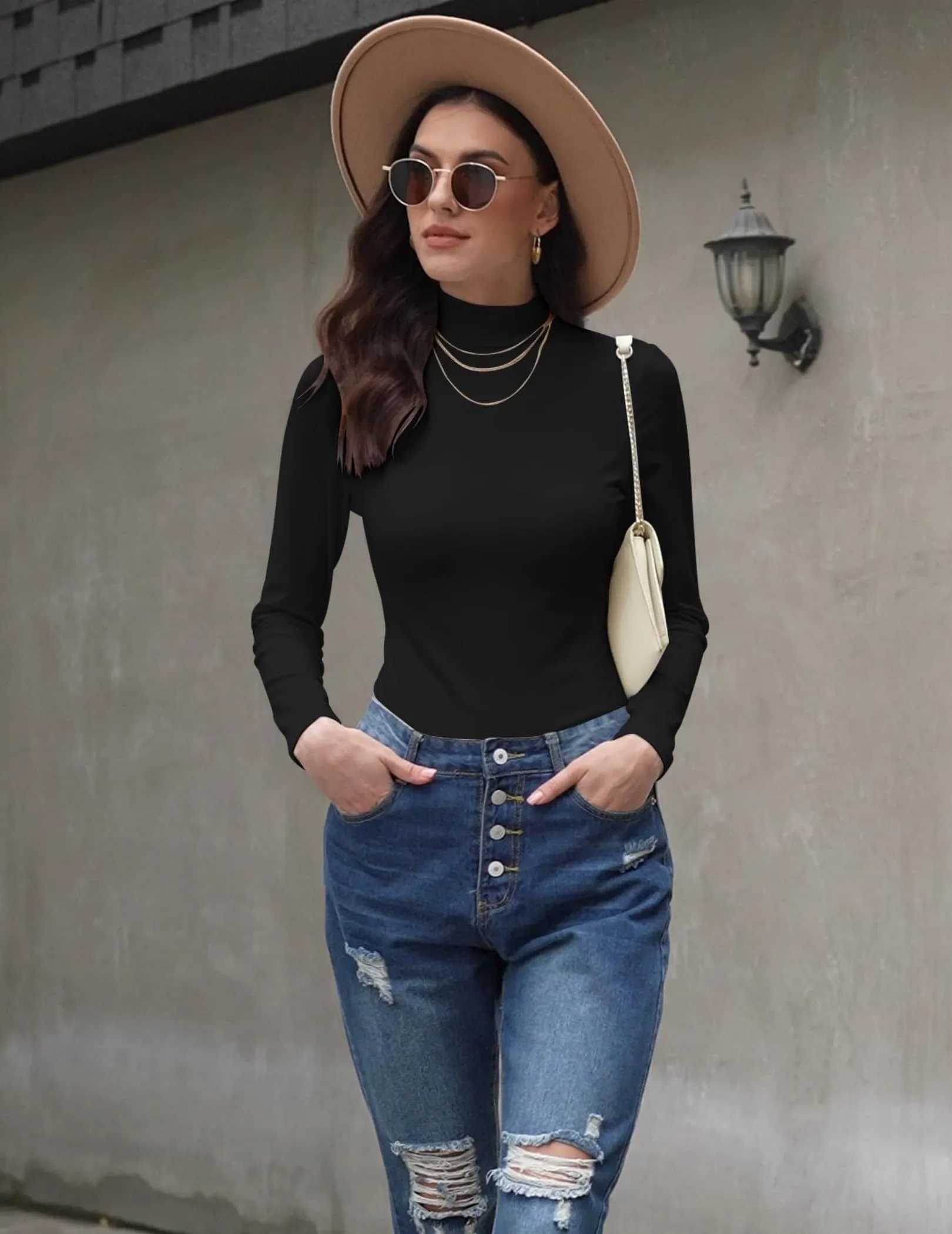 Zeagoo Maglie Termiche Donna Manica Lunga Maglietta Basic Tinta Unita Top Nero L - immagine 3