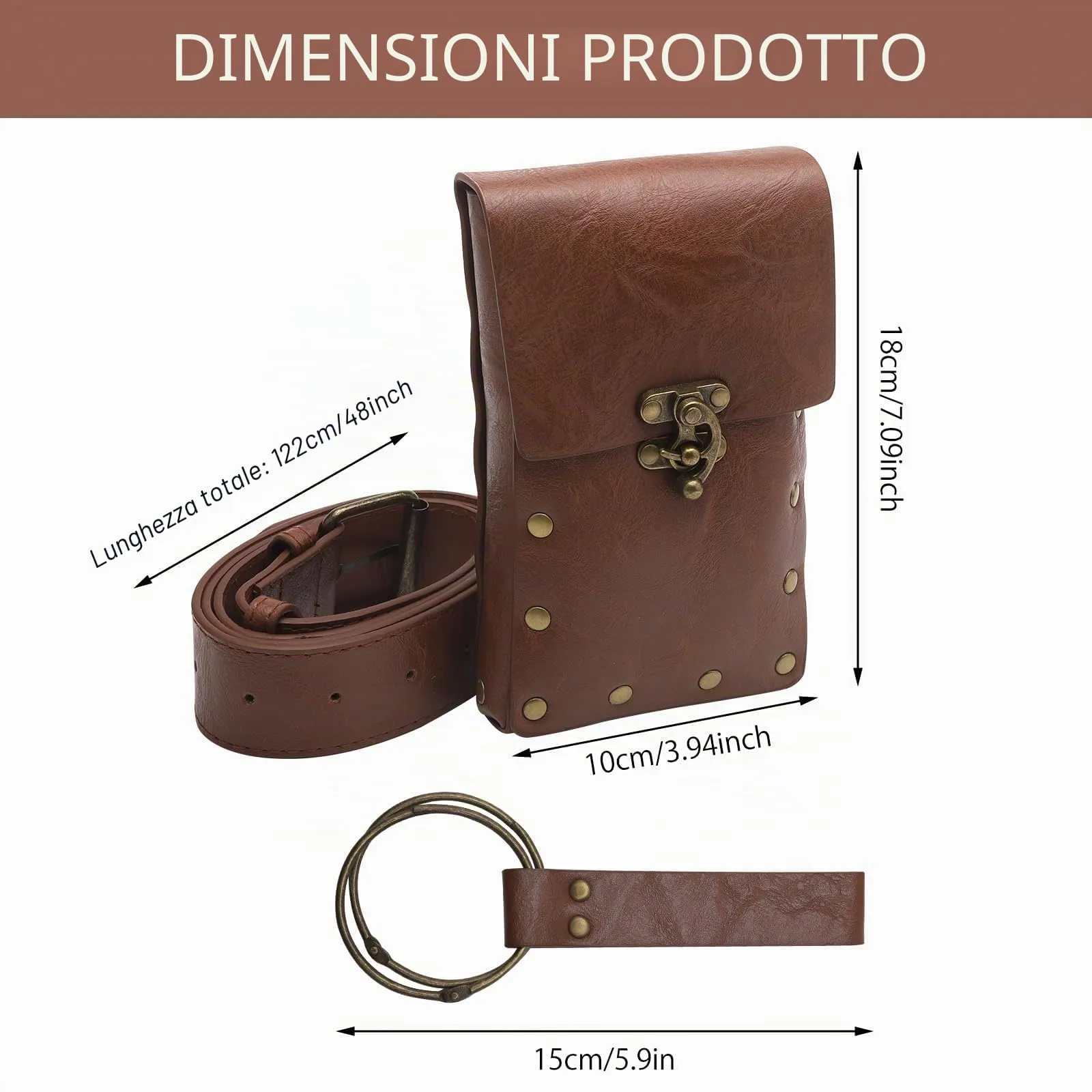 HENGBIRD Borsa medievale da donna, in pelle, accessorio medievale, da donna, per rinascimento e cosplay, colore: marrone - immagine 2