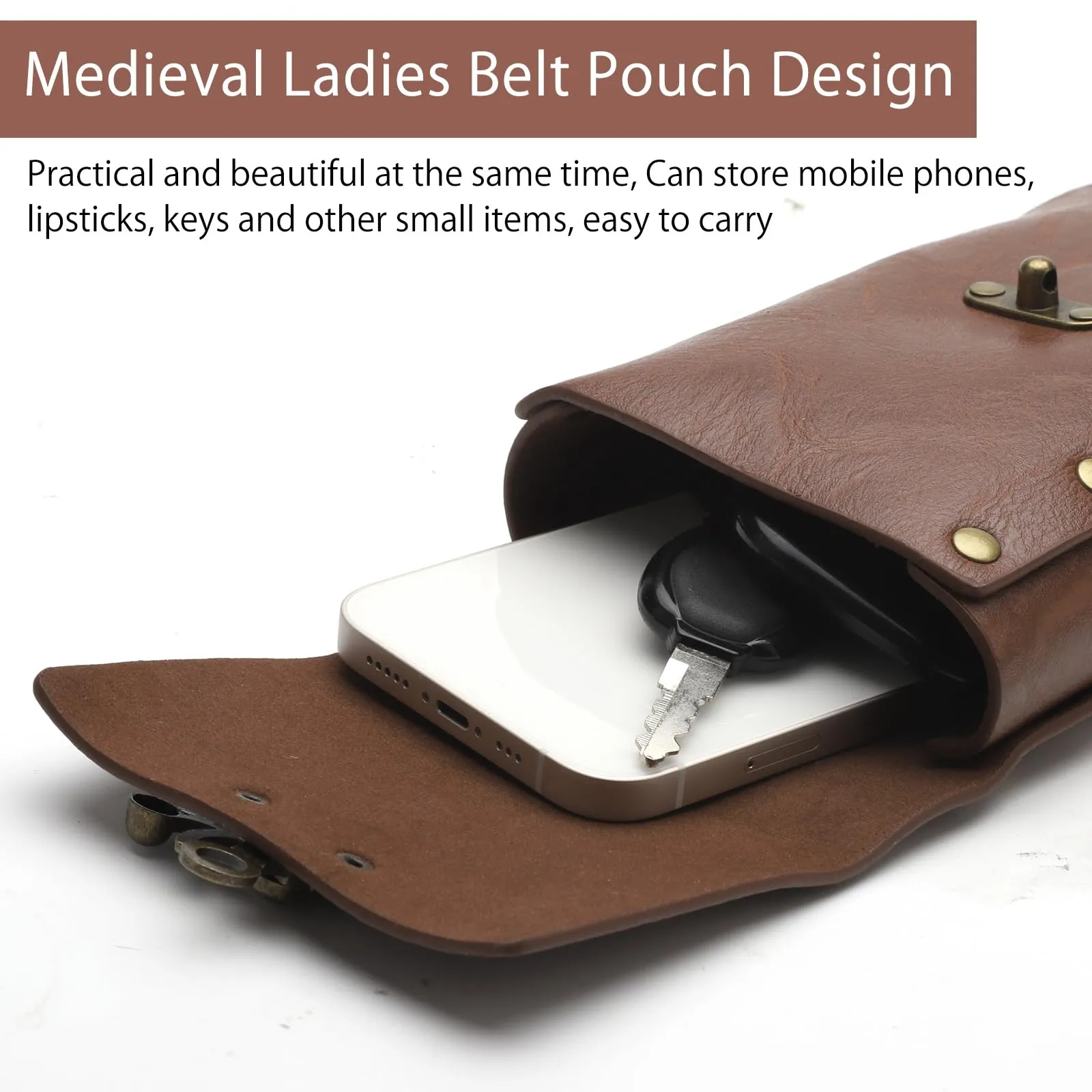 HENGBIRD Borsa medievale da donna, in pelle, accessorio medievale, da donna, per rinascimento e cosplay, colore: marrone - immagine 5