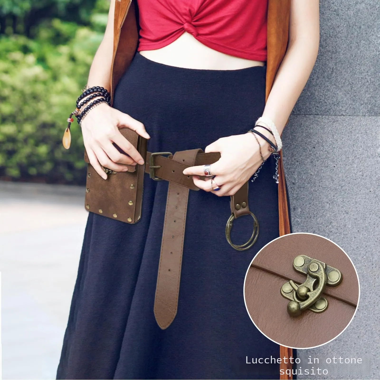 HENGBIRD Borsa medievale da donna, in pelle, accessorio medievale, da donna, per rinascimento e cosplay, colore: marrone - immagine 6